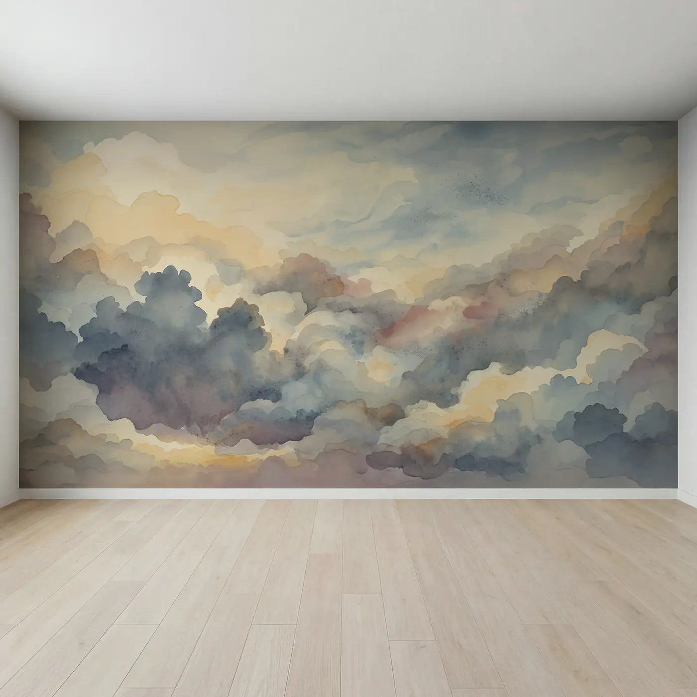 Full view of Atmospheric Cloud Watercolor Abstract Wallpaper Mural by Whimsy Tots