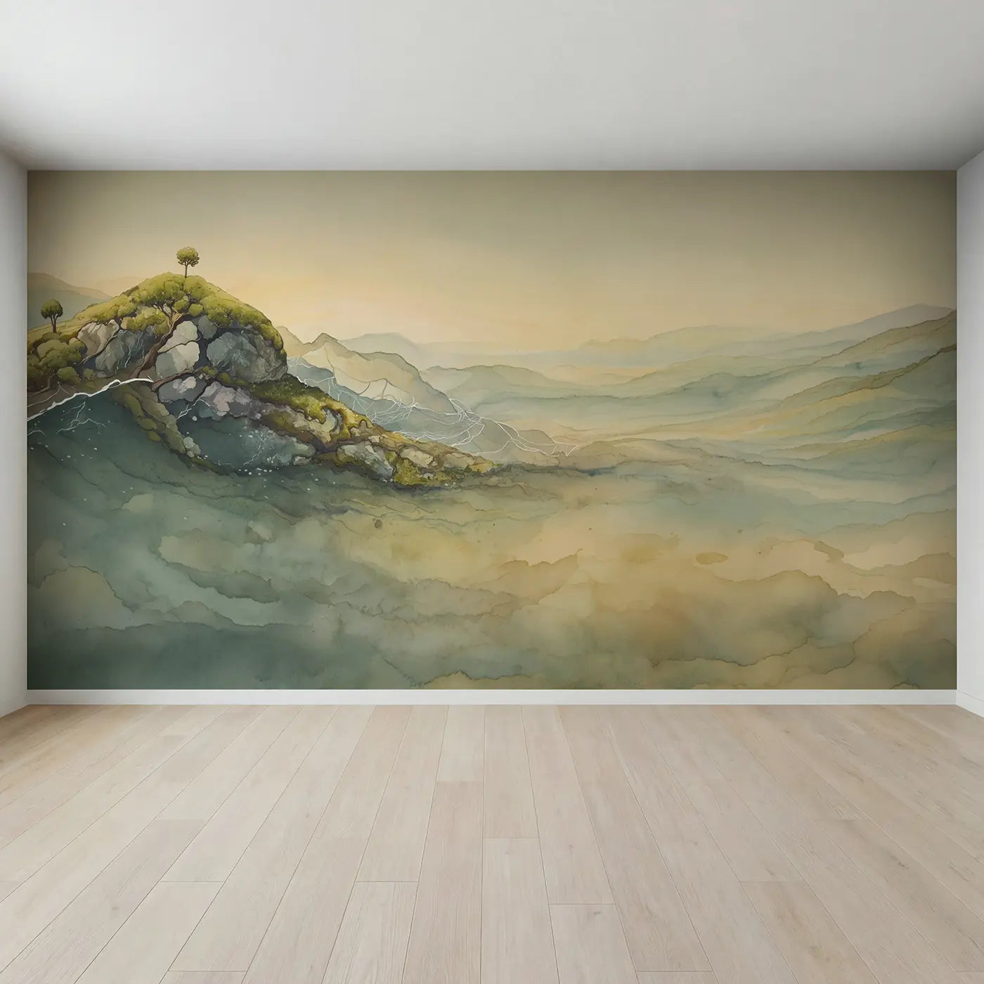 Full view of Pastel Abstract White Line Wallpaper Mural by Whimsy Tots