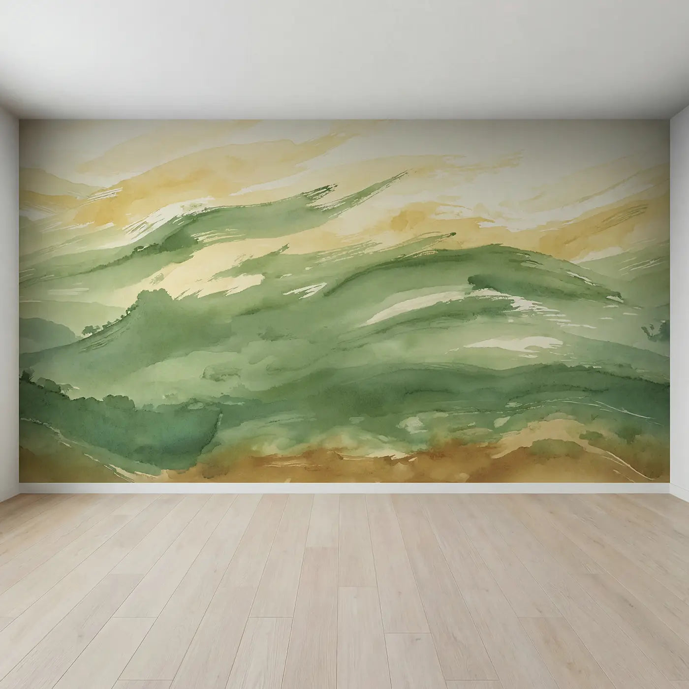 Full view of Sage Green Brushstroke Landscape Wallpaper Mural by Whimsy Tots