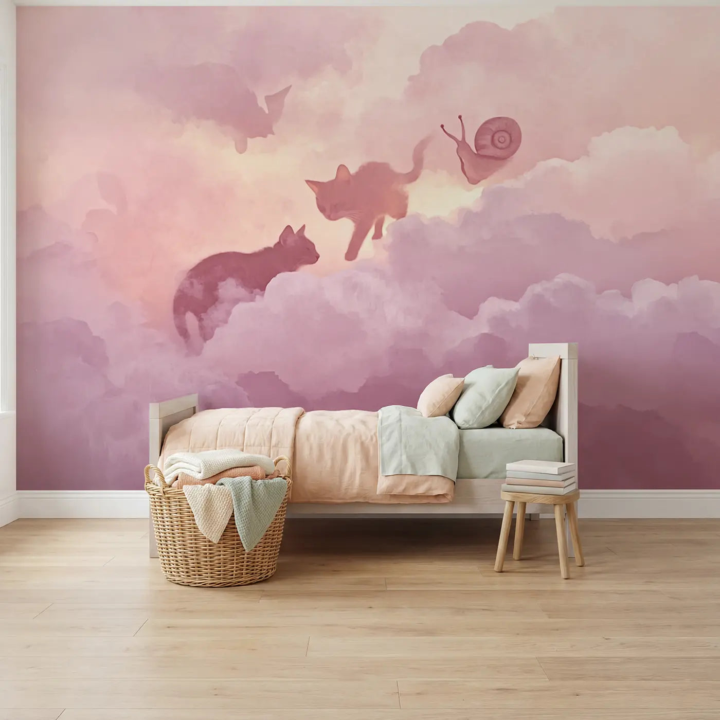 Soft Pastel hidden shapes pastel abstract wallpaper mural for girls room by Whimsy Tots