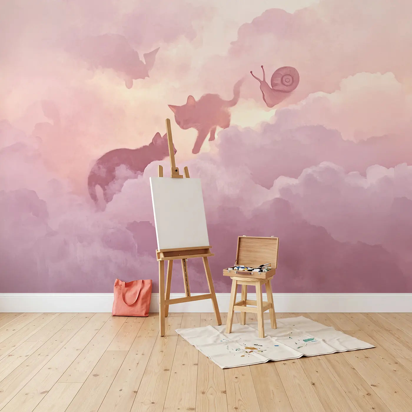 Hidden Shapes Pastel Abstract Wallpaper Mural in playroom setting by Whimsy Tots