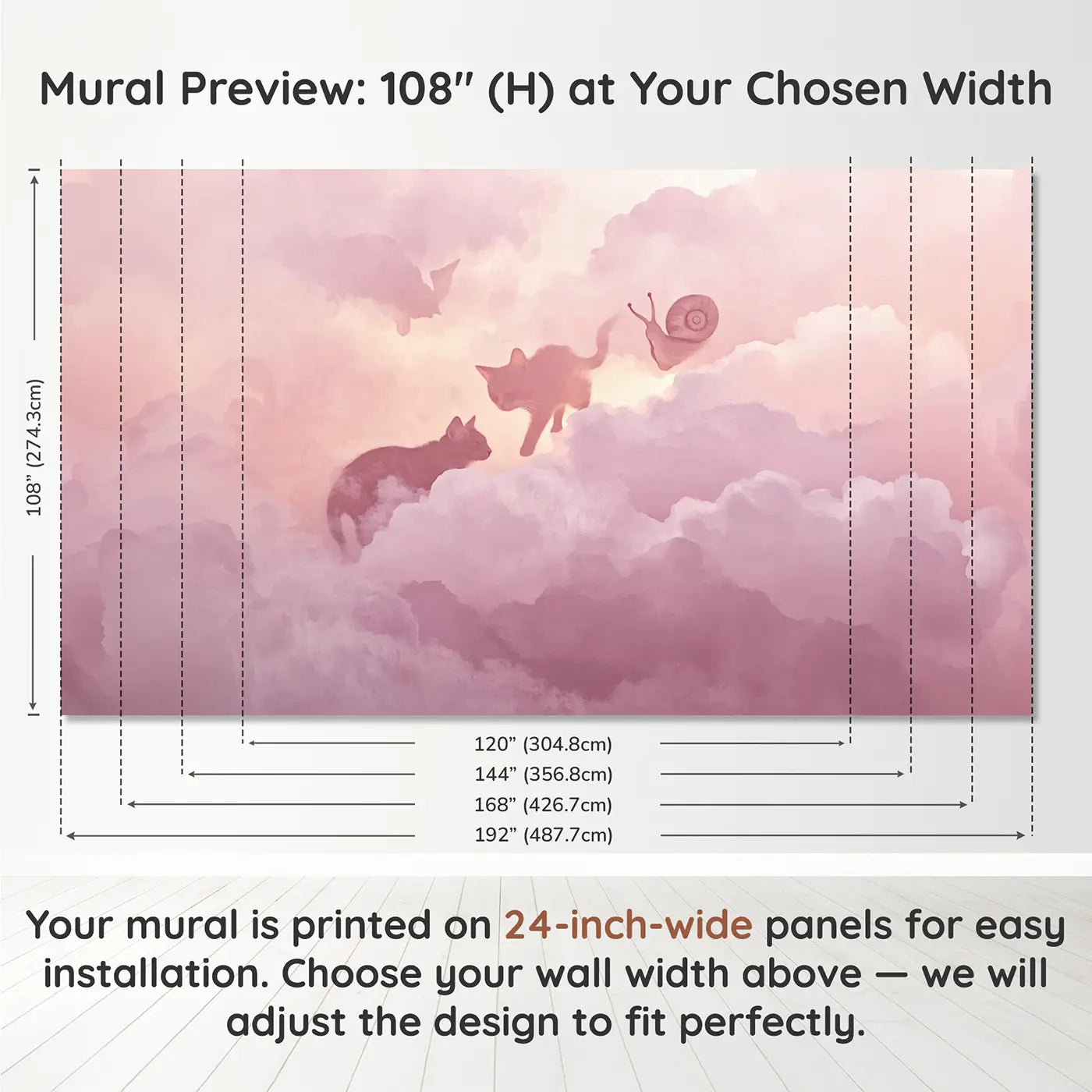 Panel layout and dimensions for Hidden Shapes Pastel Abstract Wallpaper Mural by Whimsy Tots
