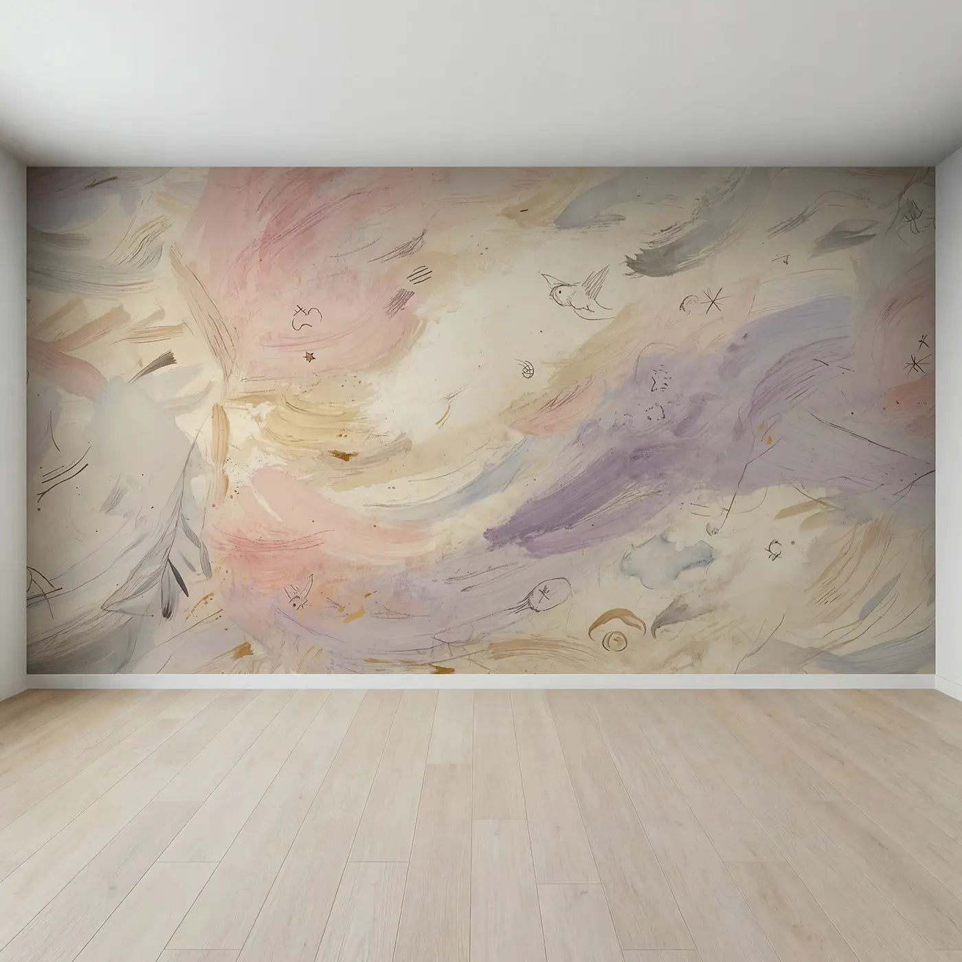 Full view of Whimsical Brushstroke Sky Wallpaper Mural by Whimsy Tots