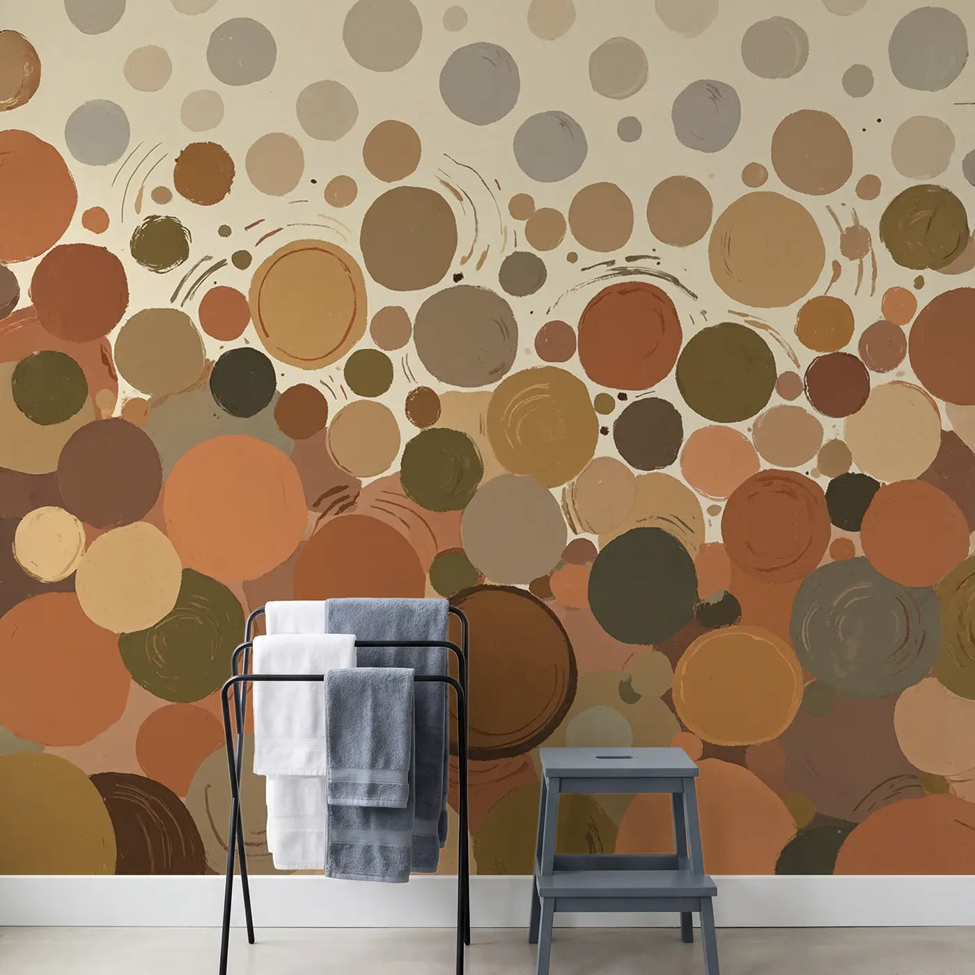 Wabi Sabi Earth Circle Abstract Wallpaper Mural in playroom setting by Whimsy Tots