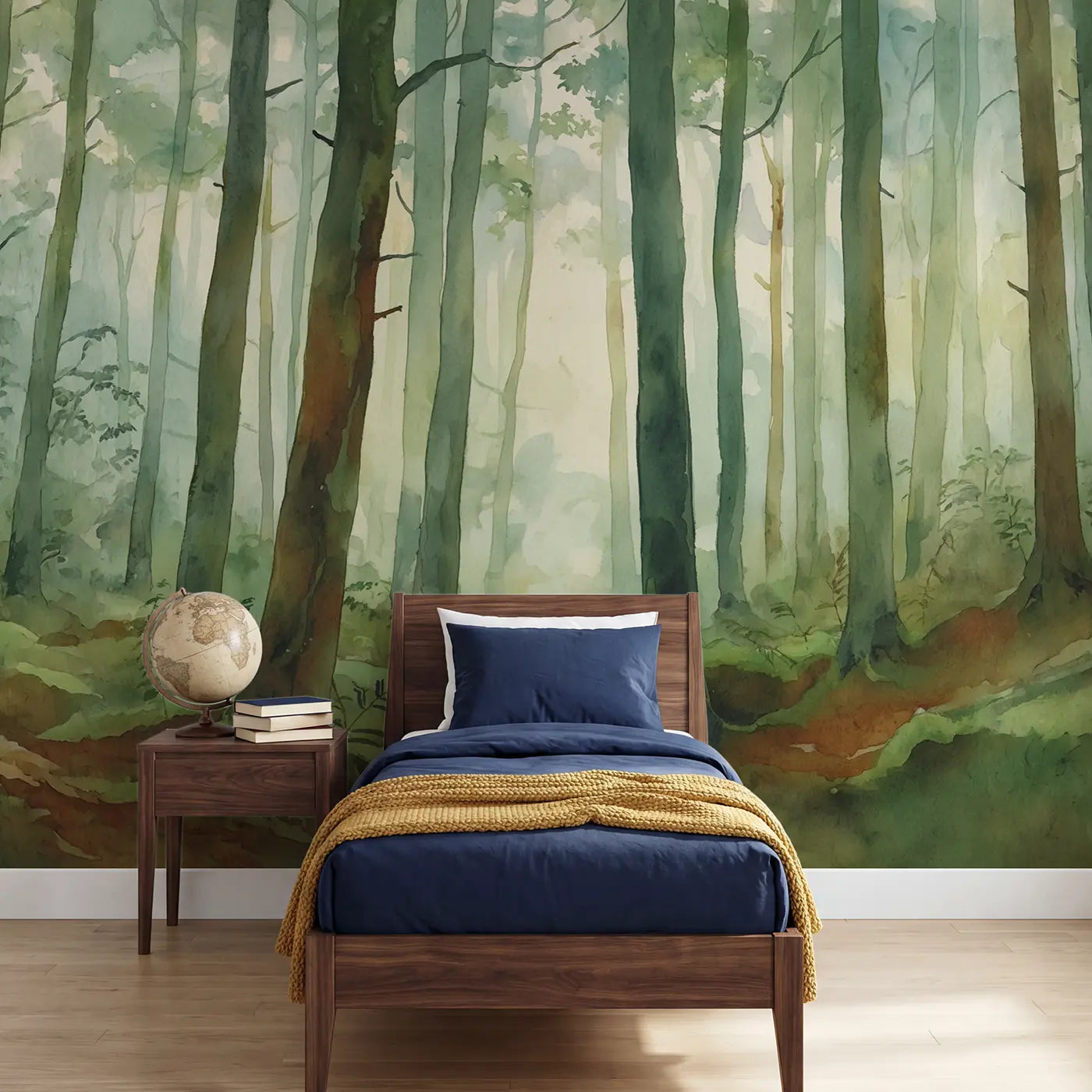 Watercolor abstract watercolor forest wallpaper mural for kids room by Whimsy Tots