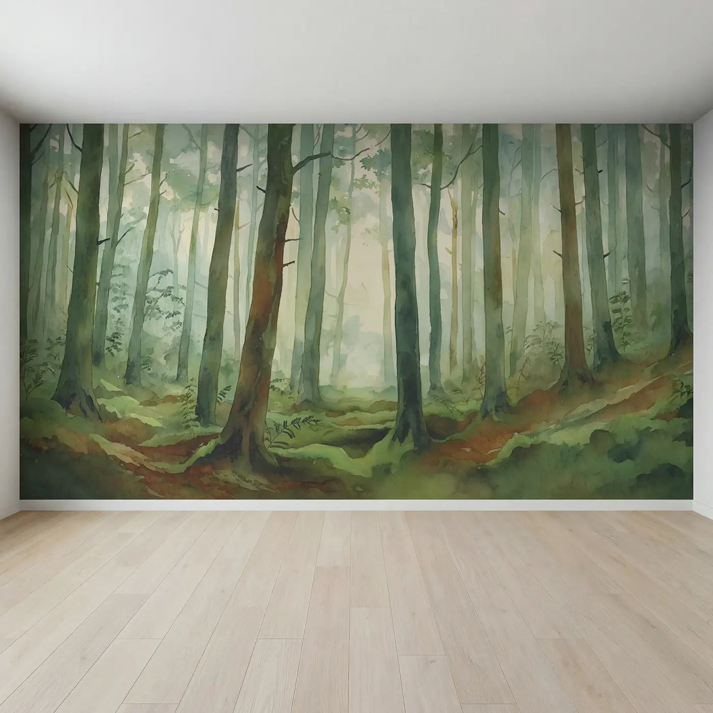 Full view of Abstract Watercolor Forest Wallpaper Mural by Whimsy Tots