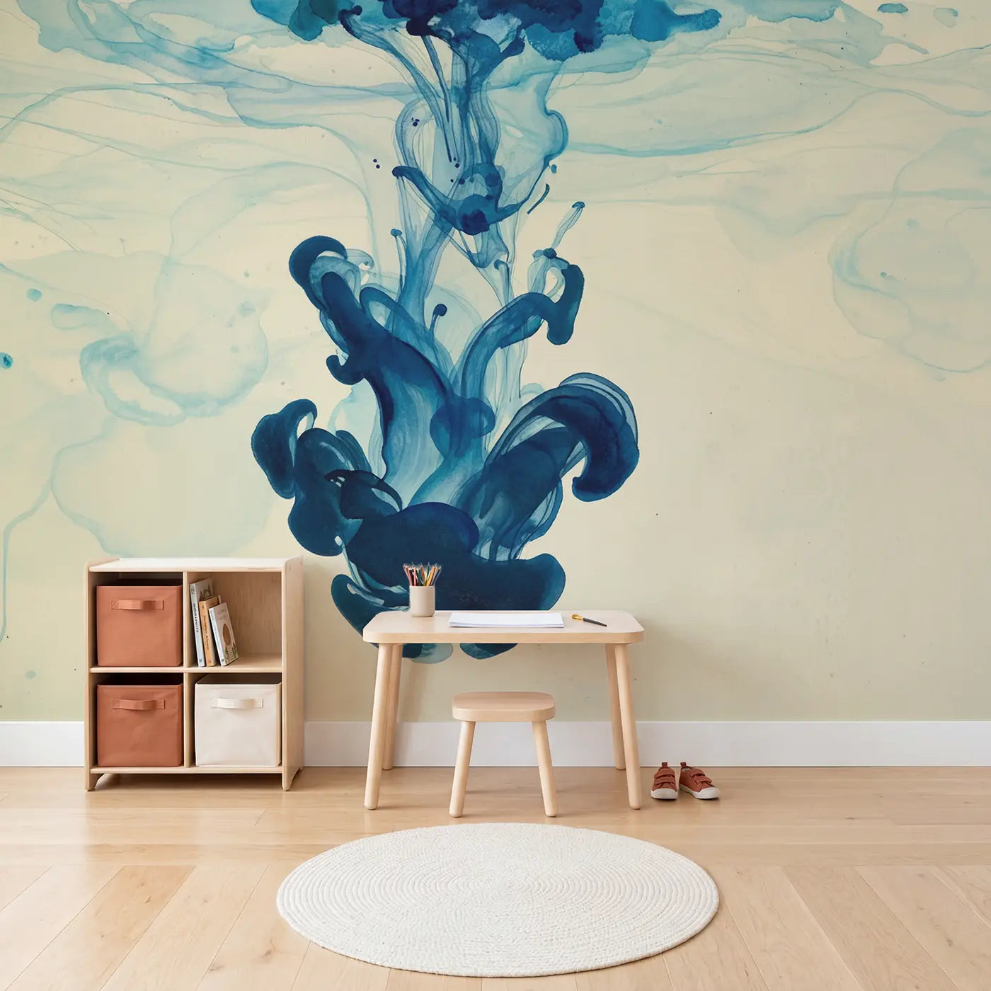 Ink Drop Water Abstract Wallpaper Mural in playroom setting by Whimsy Tots