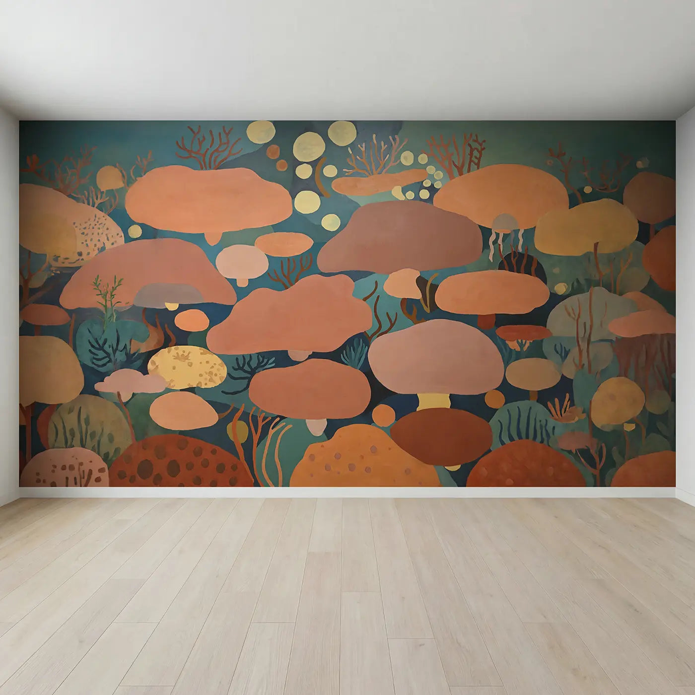 Full view of Warm Coral Reef Abstract Wallpaper Mural by Whimsy Tots