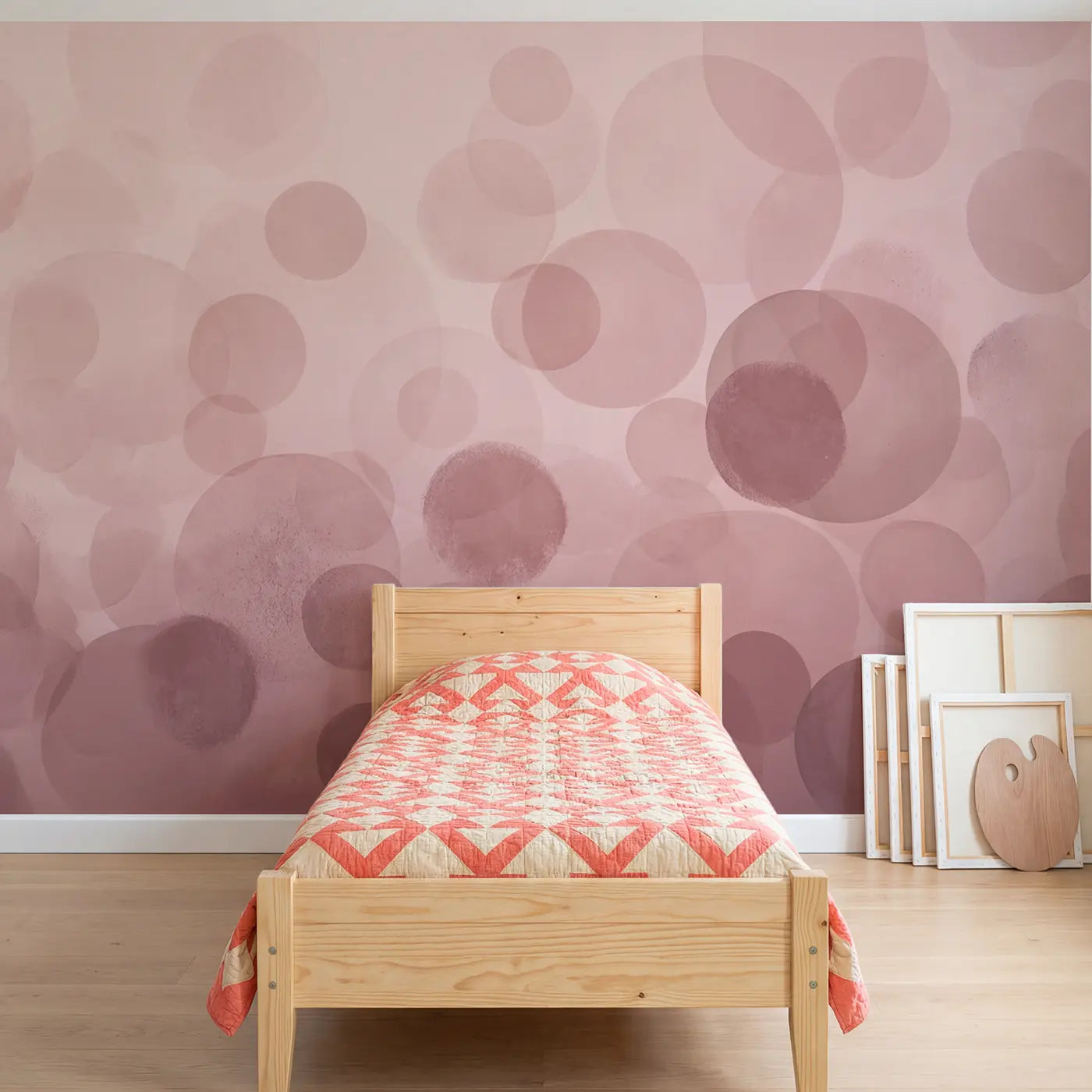 Soft pastel circle bokeh abstract wallpaper mural for girls room by Whimsy Tots