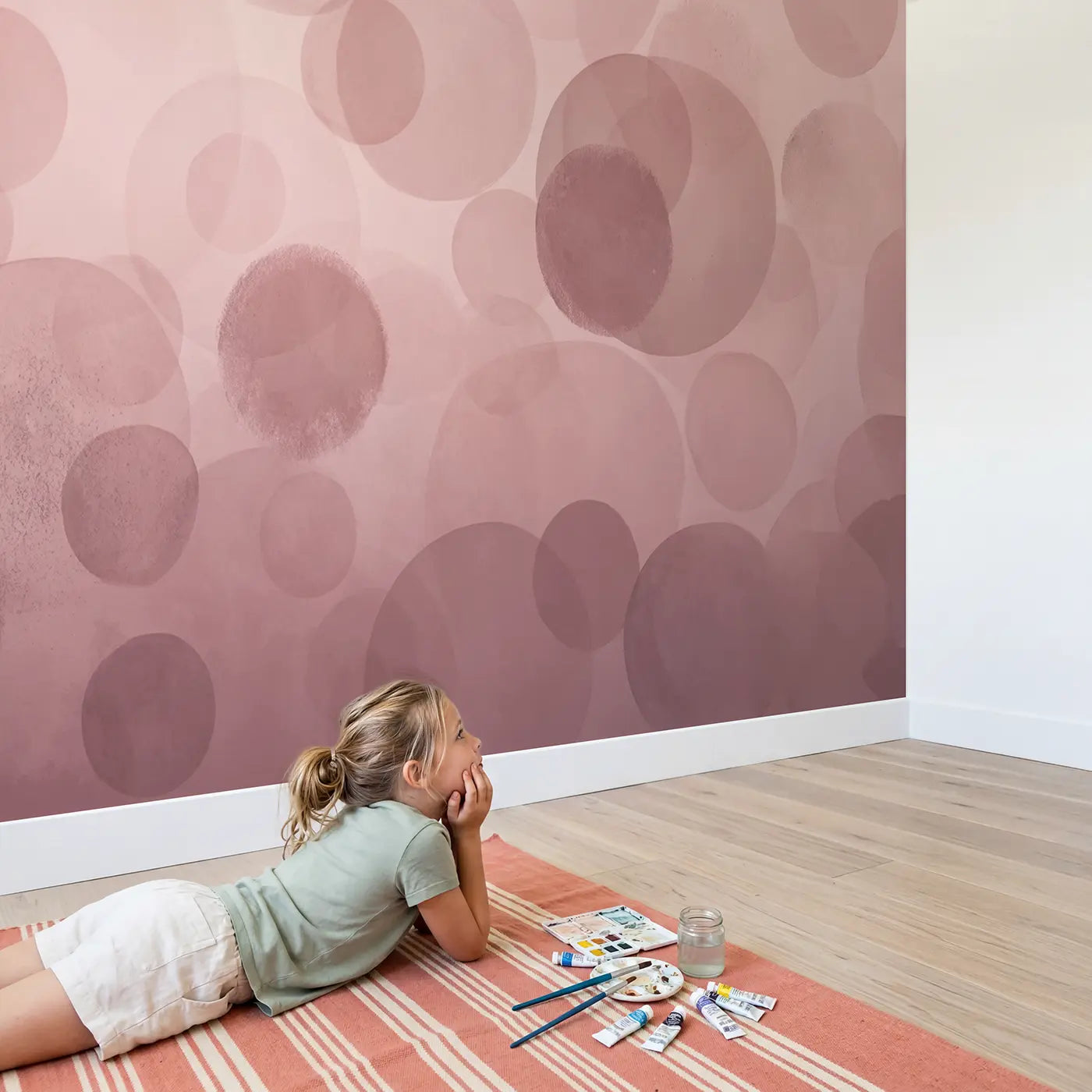 Child in nursery with Soft Circle Bokeh Wallpaper Mural by Whimsy Tots
