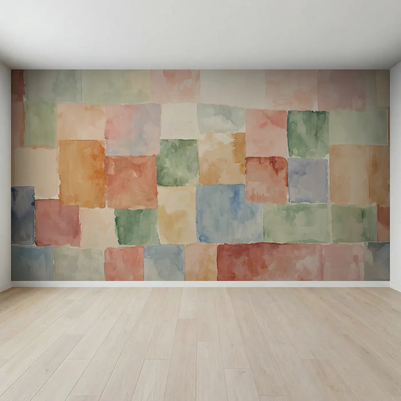 Full view of Abstract Watercolor Quilt Wallpaper Mural by Whimsy Tots