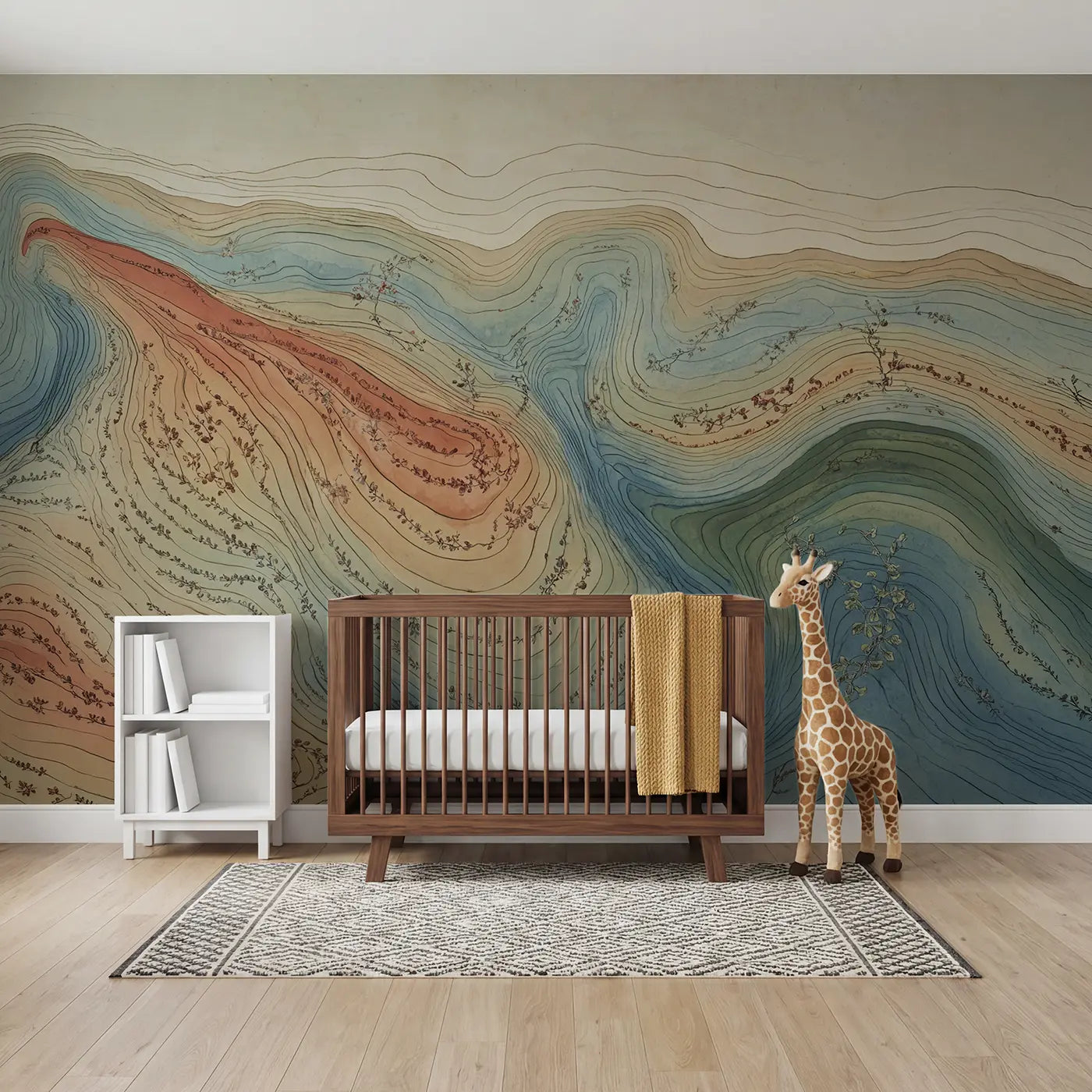 Botanical elegance topographic contour abstract wallpaper mural for nursery by Whimsy Tots
