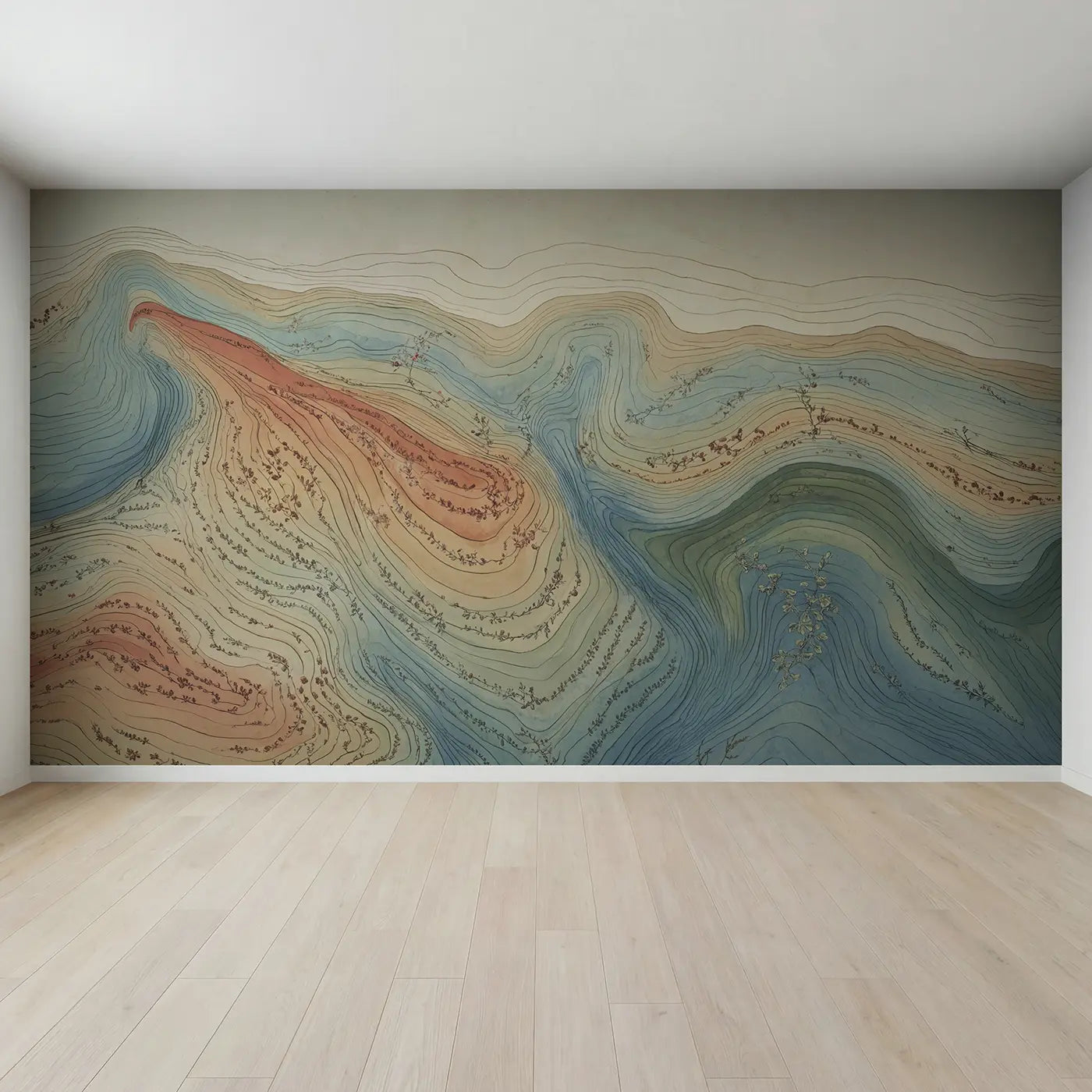 Full view of Topographic Contour Landscape Wallpaper Mural by Whimsy Tots