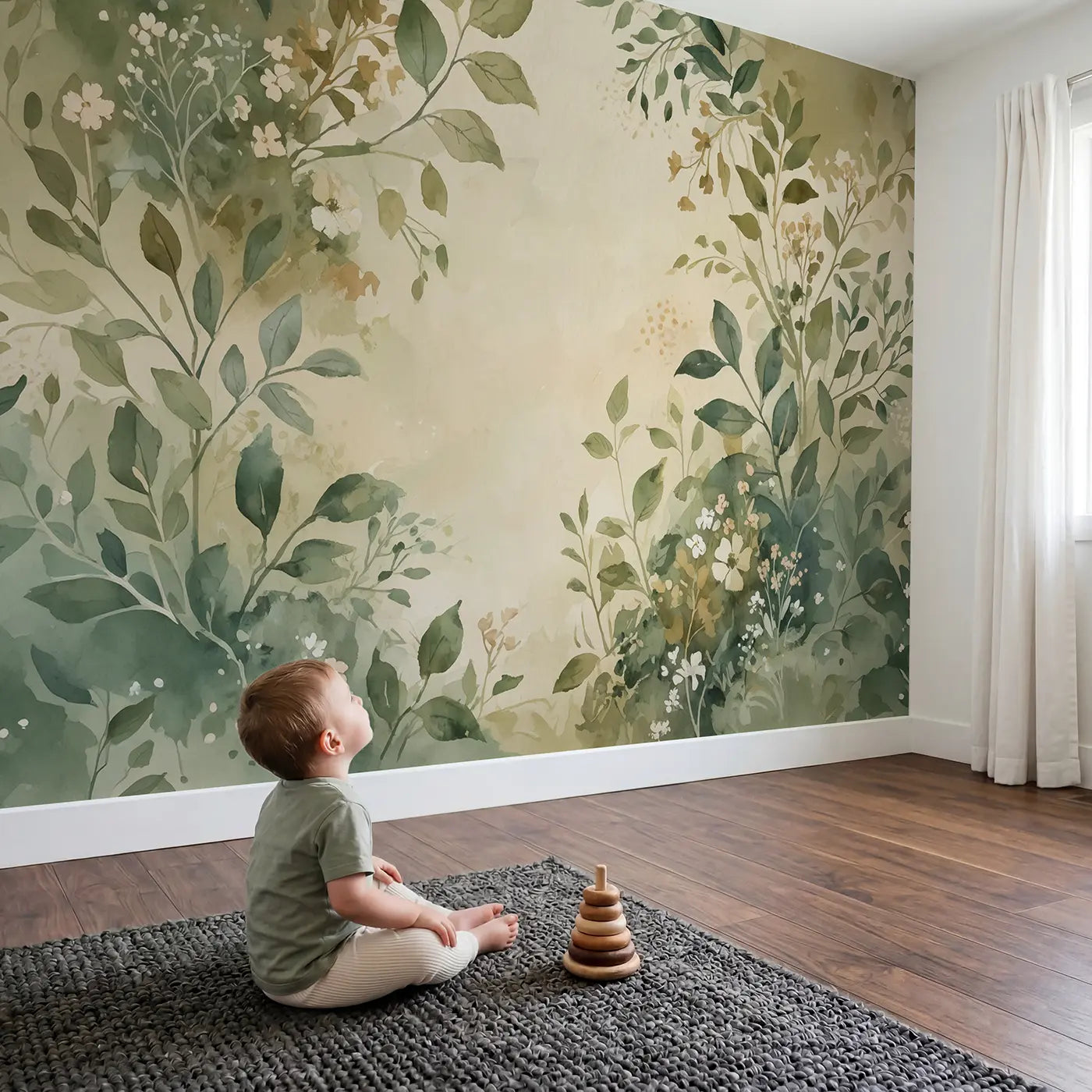 Child in nursery with Botanical Frame Abstract Wallpaper Mural by Whimsy Tots