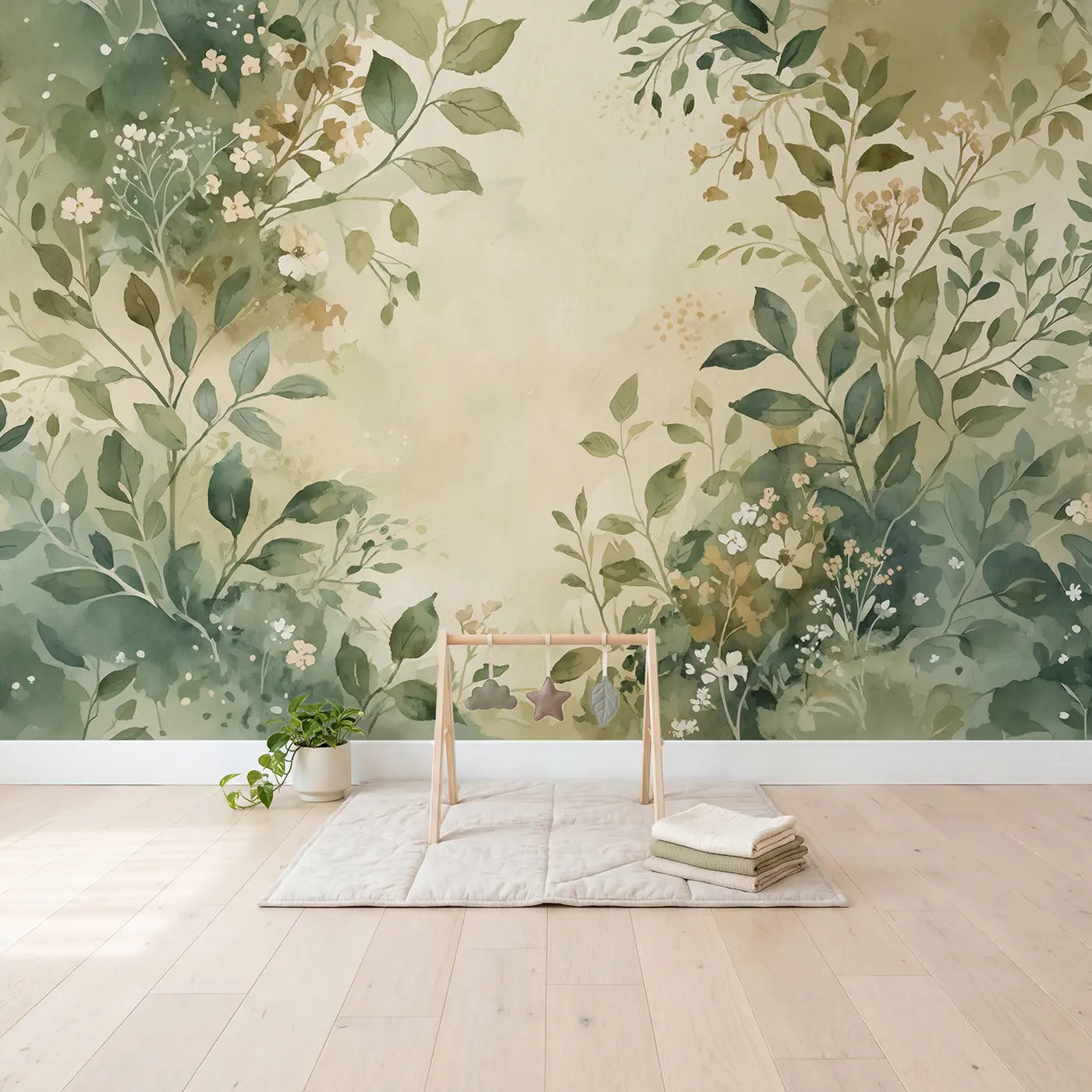 Botanical Frame Abstract Wallpaper Mural in playroom setting by Whimsy Tots