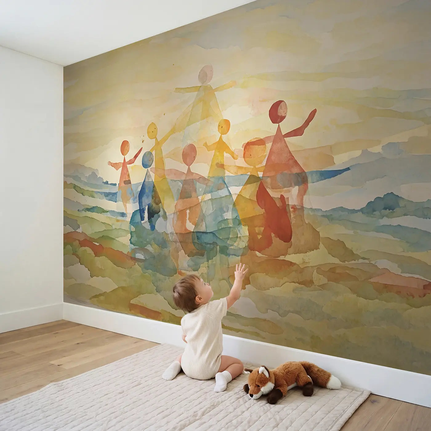 Child in nursery with Multiple Color Washes Overlapping Wallpaper Mural by Whimsy Tots
