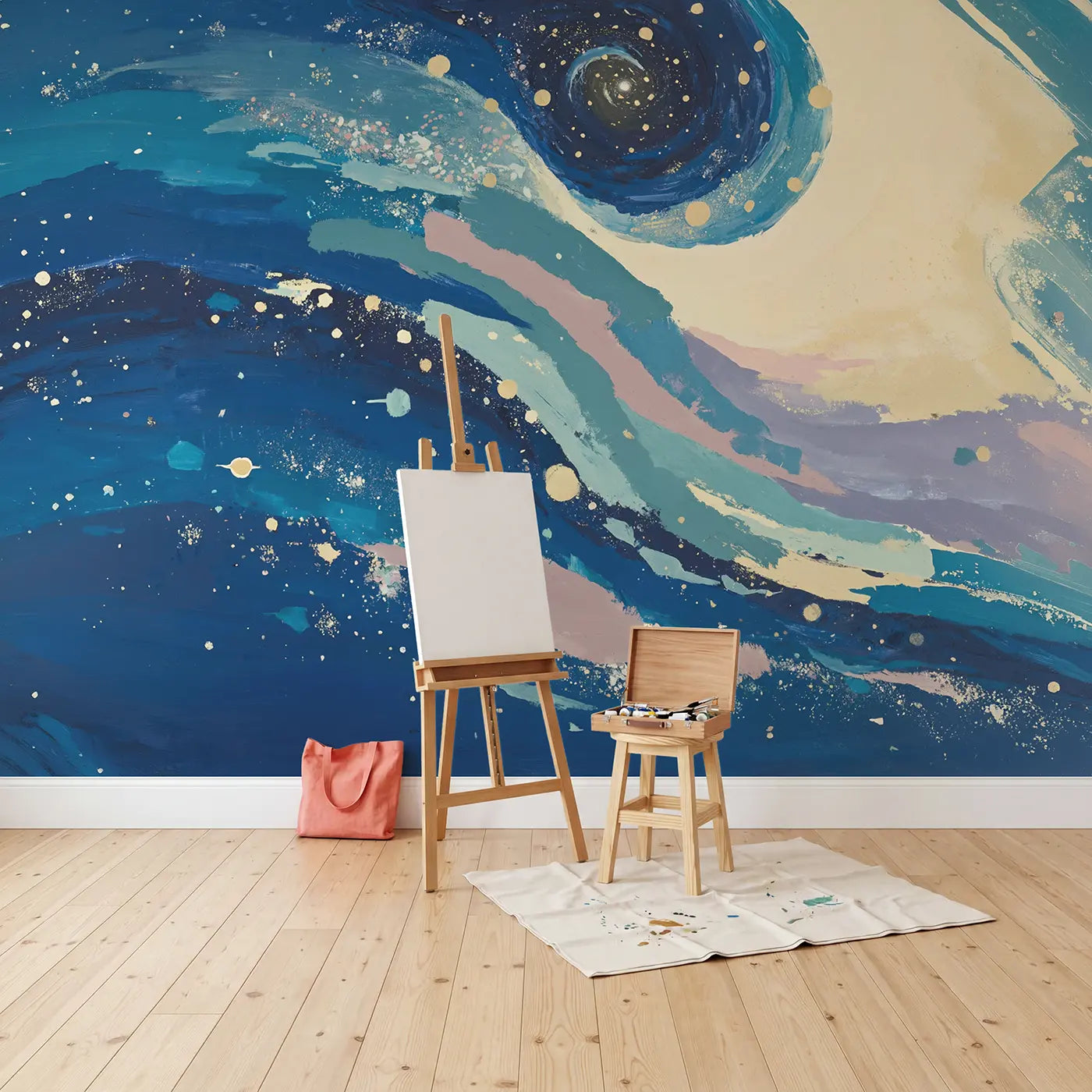 Cosmic Spiral Abstract Wallpaper Mural in playroom setting by Whimsy Tots