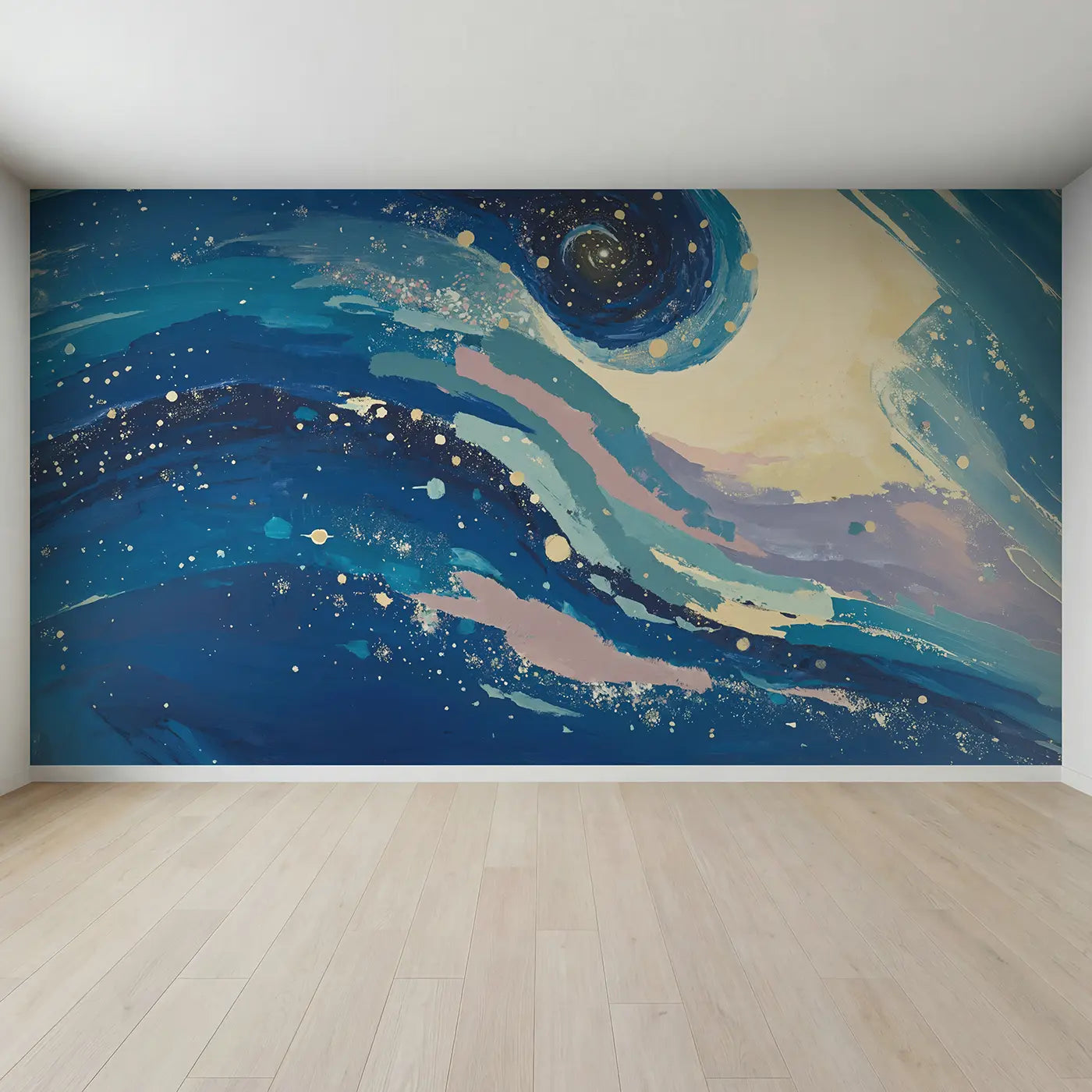 Full view of Cosmic Spiral Abstract Wallpaper Mural by Whimsy Tots