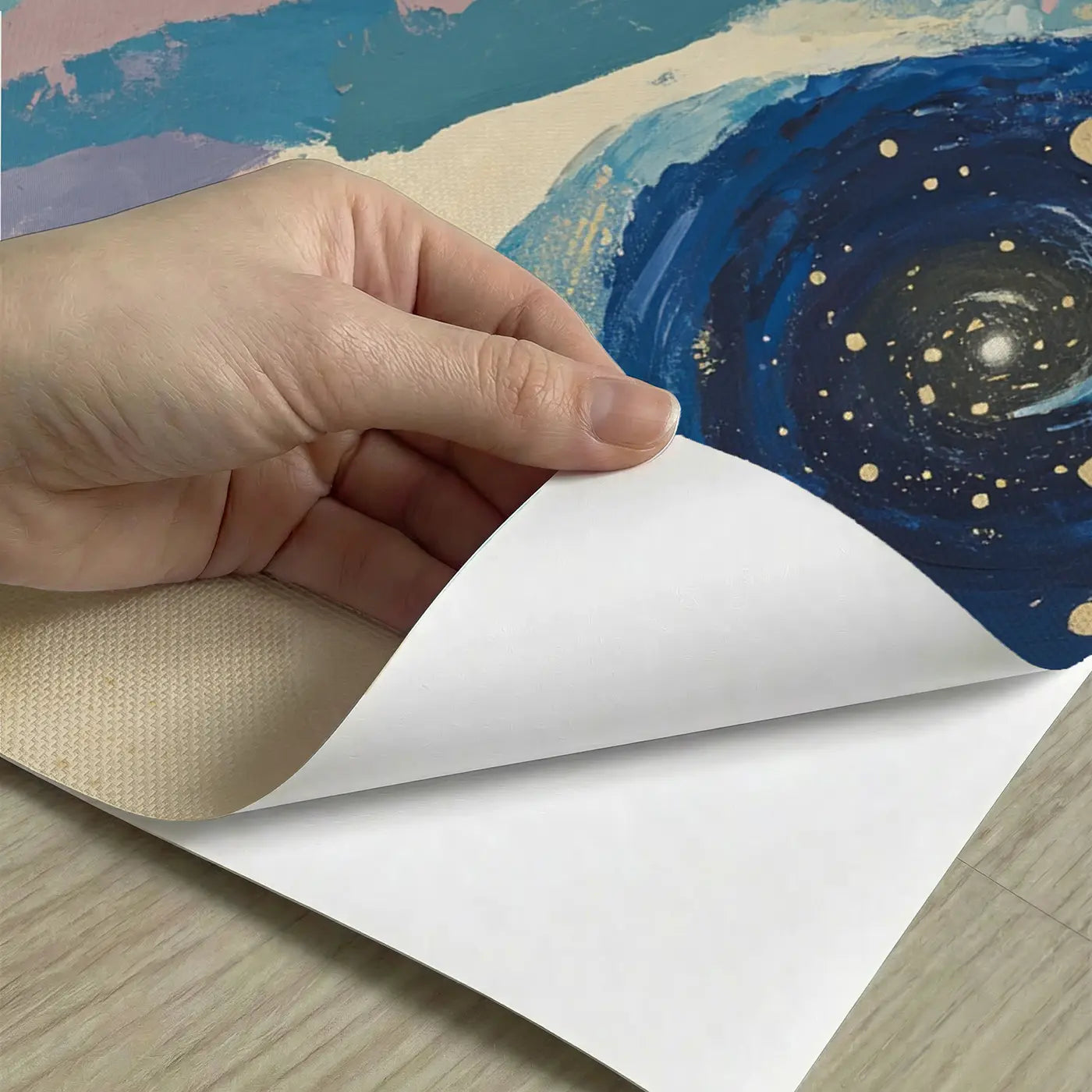 Peel-and-stick detail of Cosmic Spiral Abstract Wallpaper Mural by Whimsy Tots