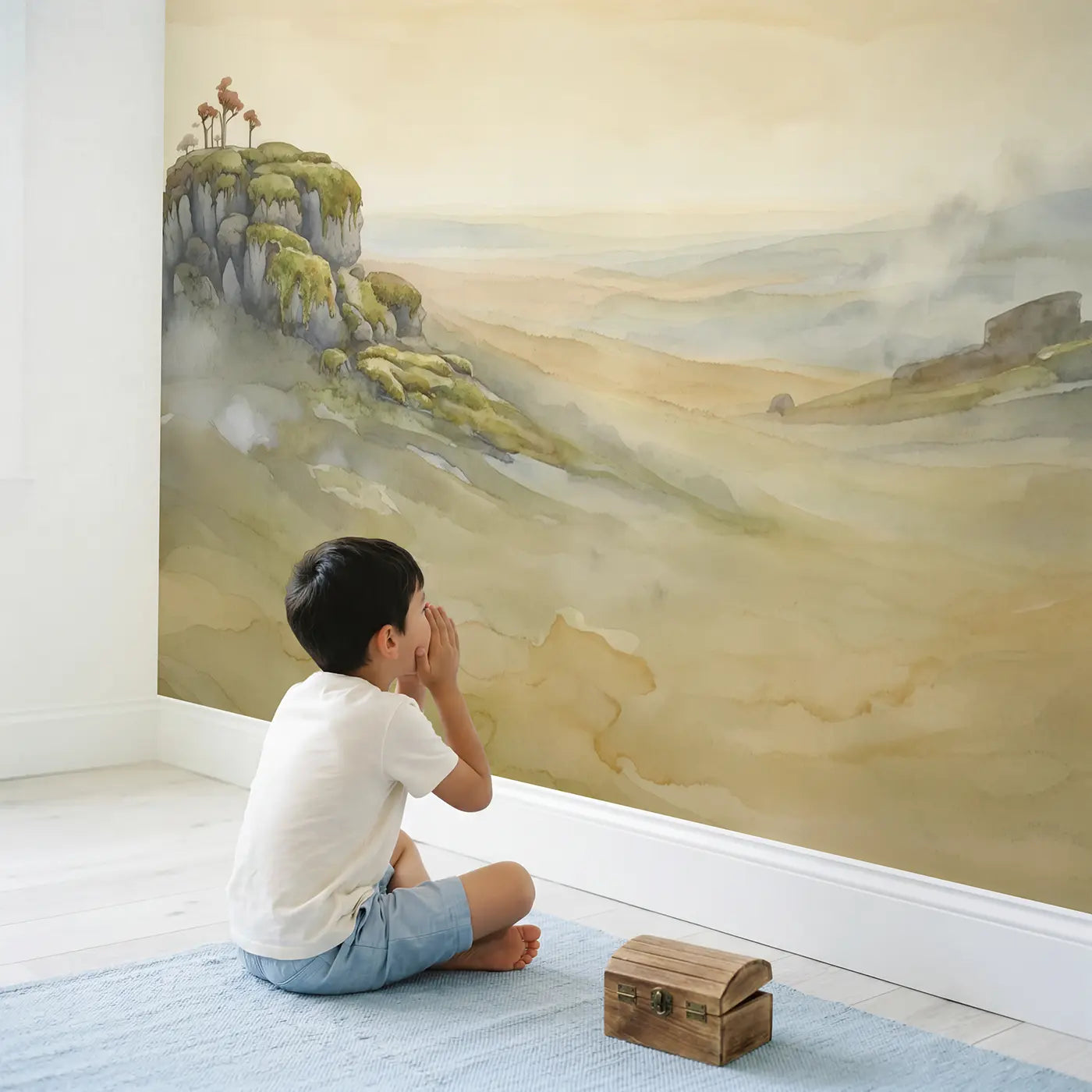Child in nursery with Horizon Line Abstract Earth Wallpaper Mural by Whimsy Tots