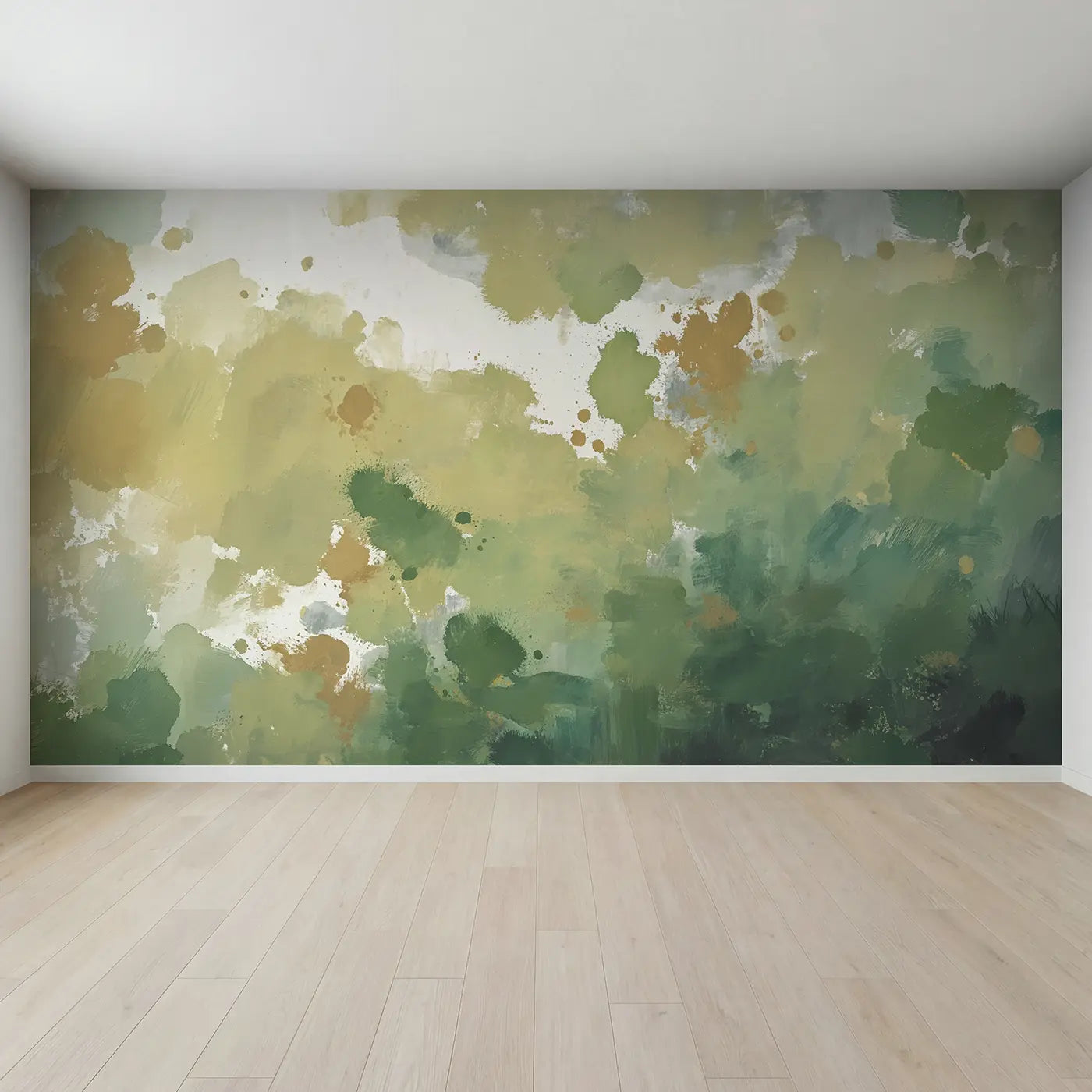 Full view of Green Splash White Space Abstract Wallpaper Mural by Whimsy Tots