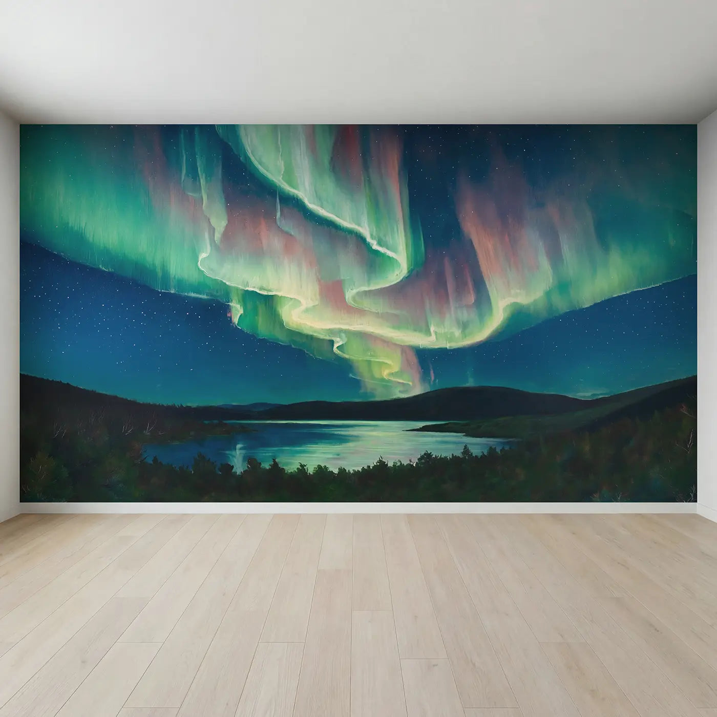 Full view of Abstract Aurora Curtains Wallpaper Mural by Whimsy Tots