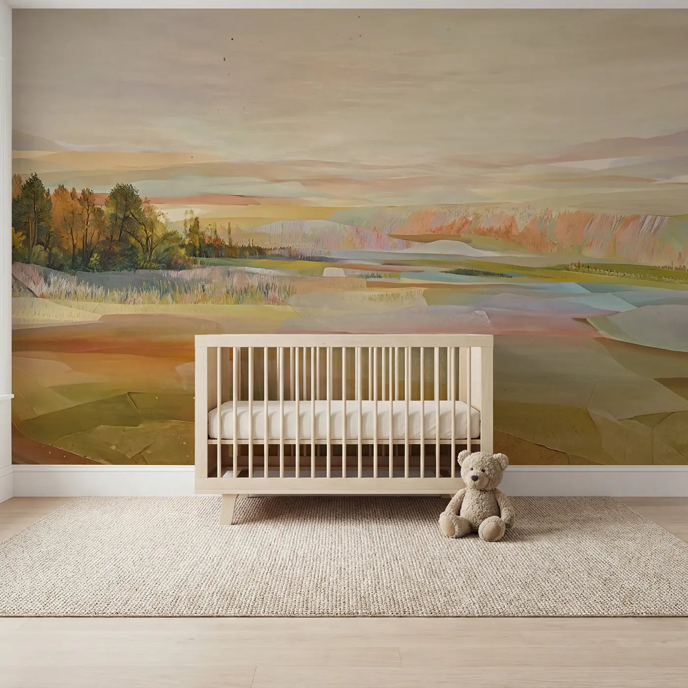illustrated abstract crayon texture pastel wallpaper mural for nursery by Whimsy Tots