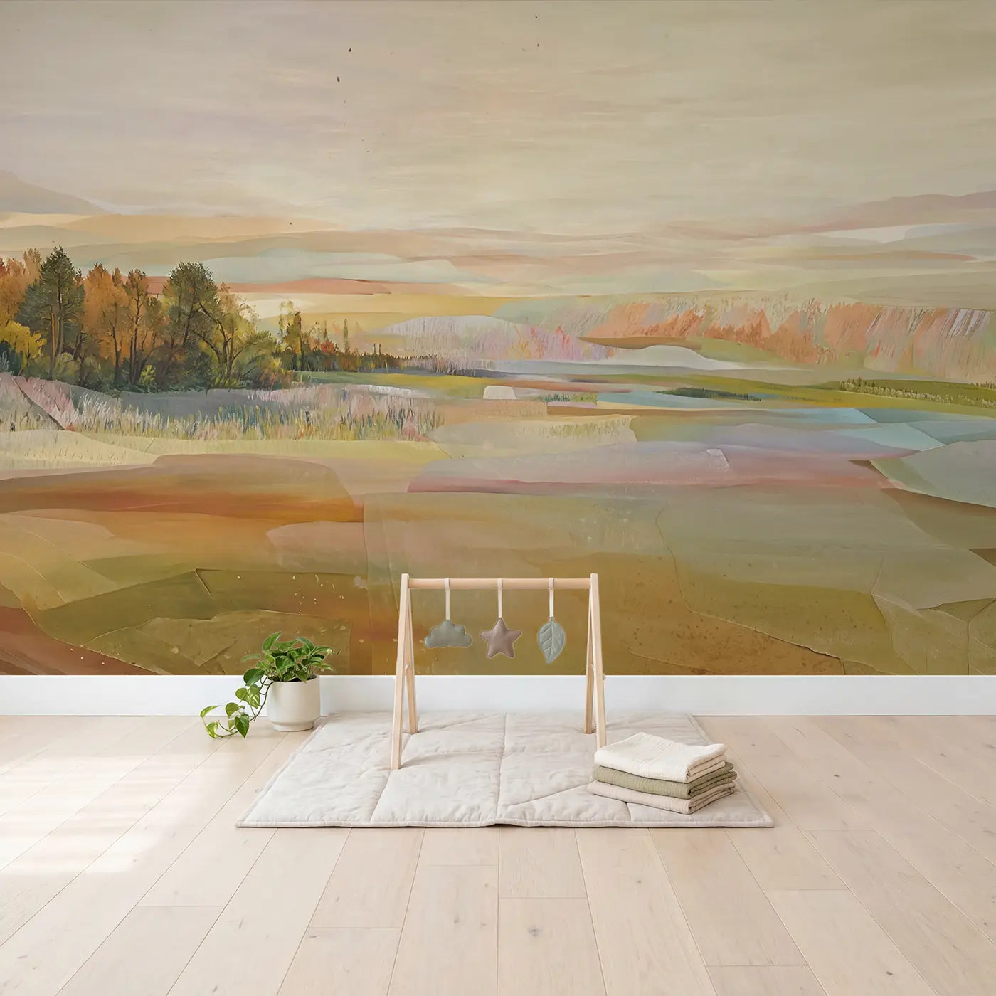 Pastel Abstract Crayon Texture Wallpaper Mural in playroom setting by Whimsy Tots