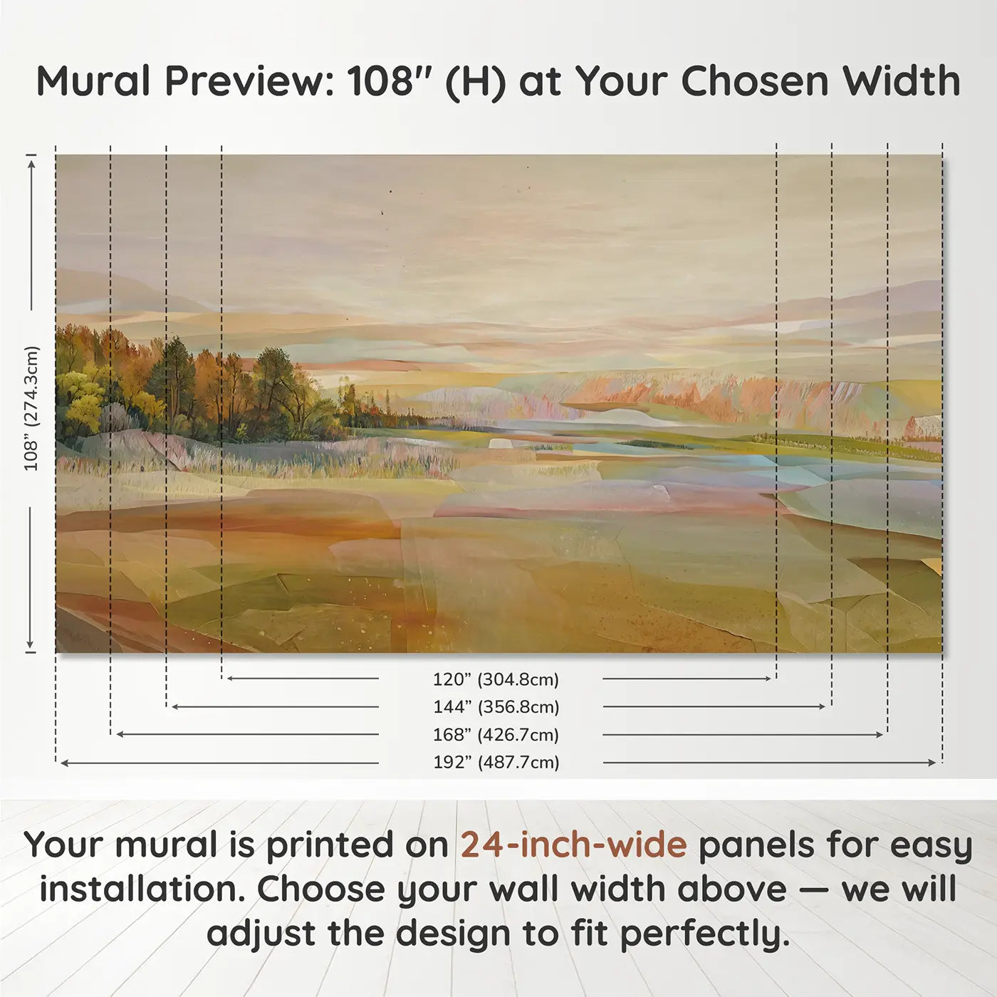 Panel layout and dimensions for Pastel Abstract Crayon Texture Wallpaper Mural by Whimsy Tots
