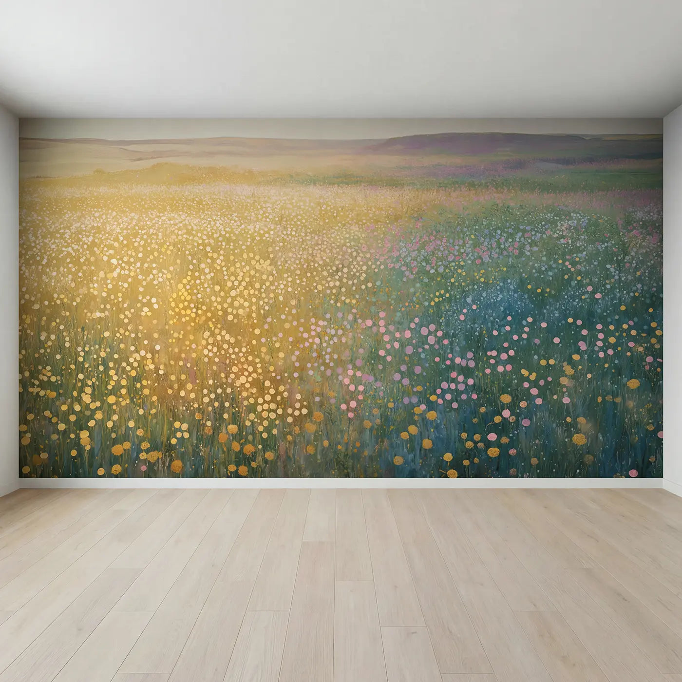 Full view of Dotted Meadow Impression Wallpaper Mural by Whimsy Tots