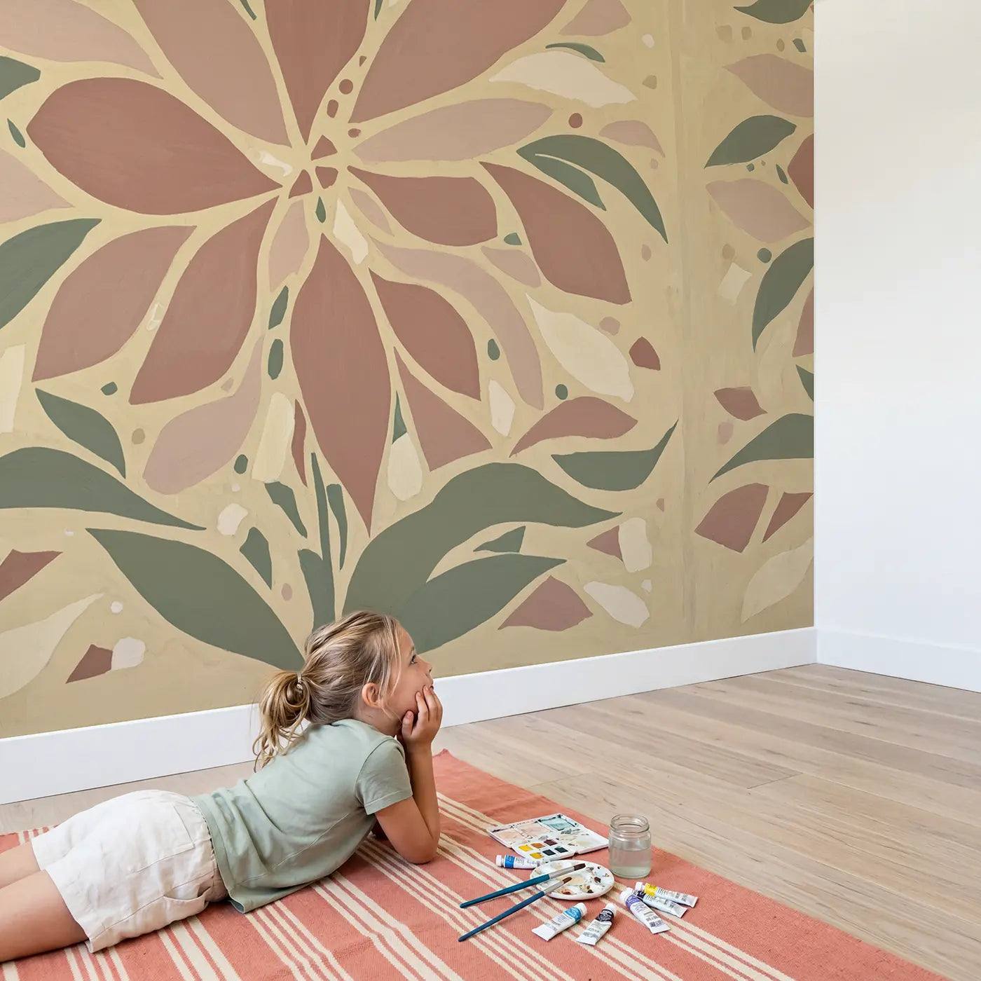 Child in nursery with Abstract Bloom Wallpaper Mural by Whimsy Tots