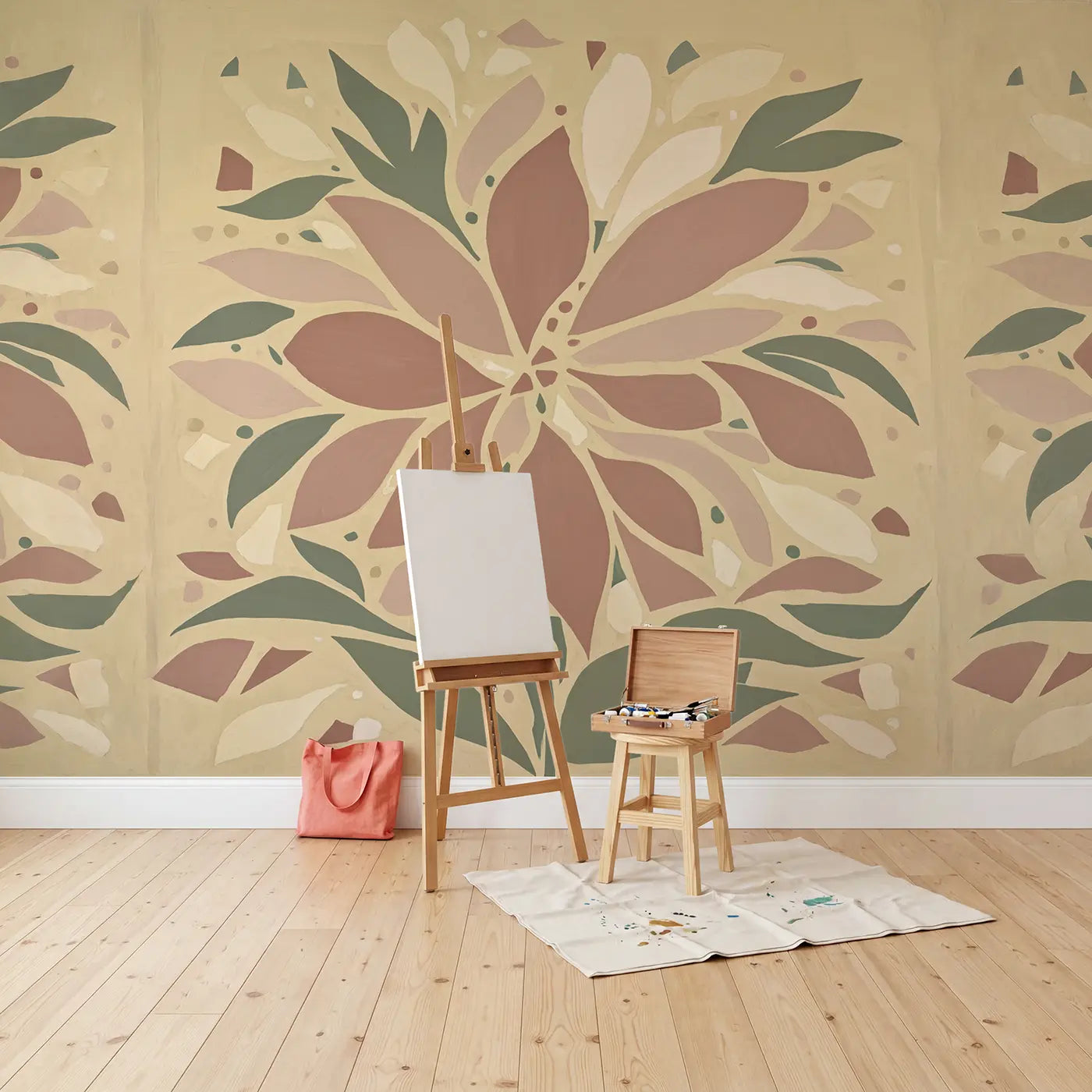 Abstract Bloom Wallpaper Mural in playroom setting by Whimsy Tots