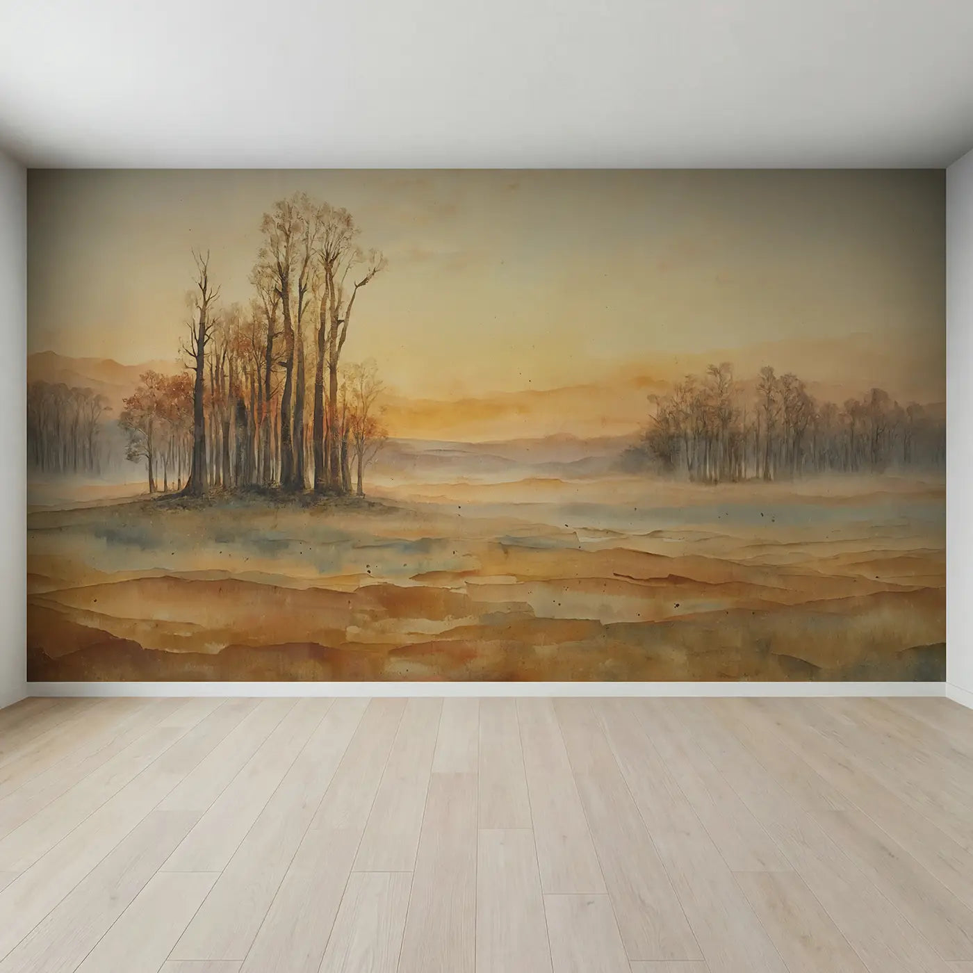 Full view of Watercolor Sunrise Abstract Warm Wallpaper Mural by Whimsy Tots