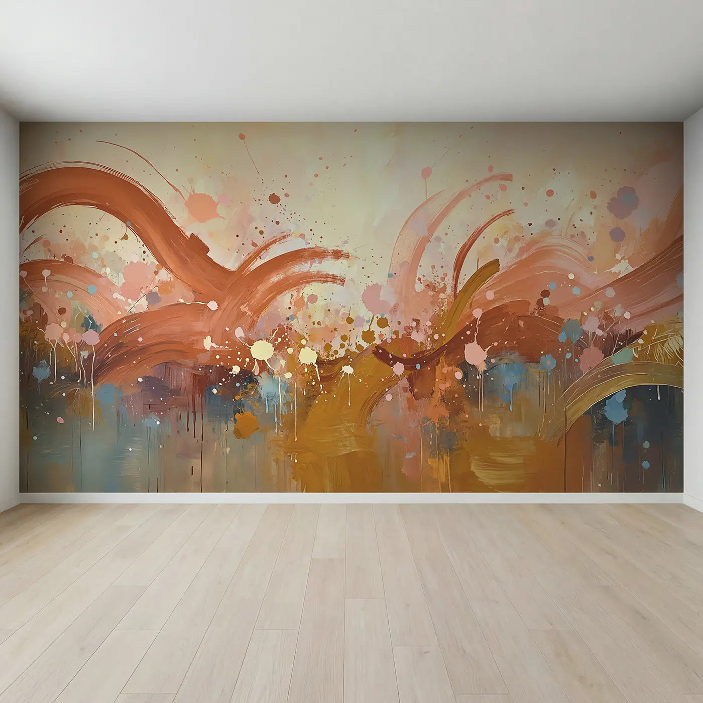 Full view of Warm Gestural Abstract Brushstroke Wallpaper Mural by Whimsy Tots