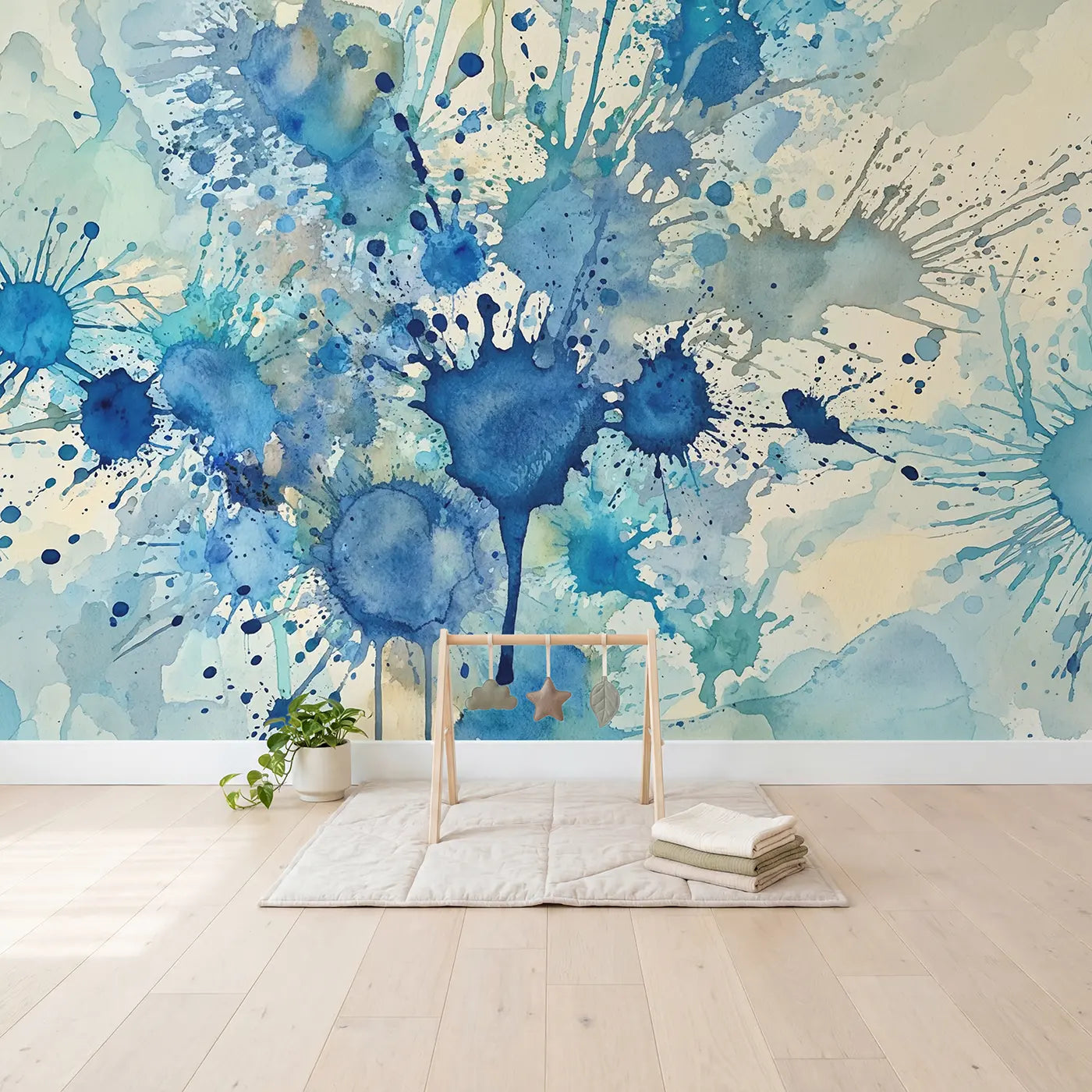 Blue Splatter Abstract Wallpaper Mural in playroom setting by Whimsy Tots
