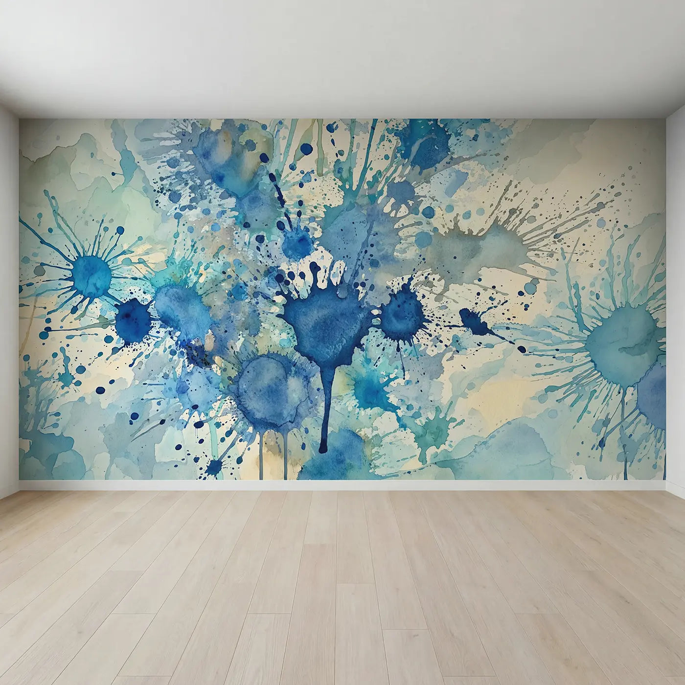Full view of Blue Splatter Abstract Wallpaper Mural by Whimsy Tots