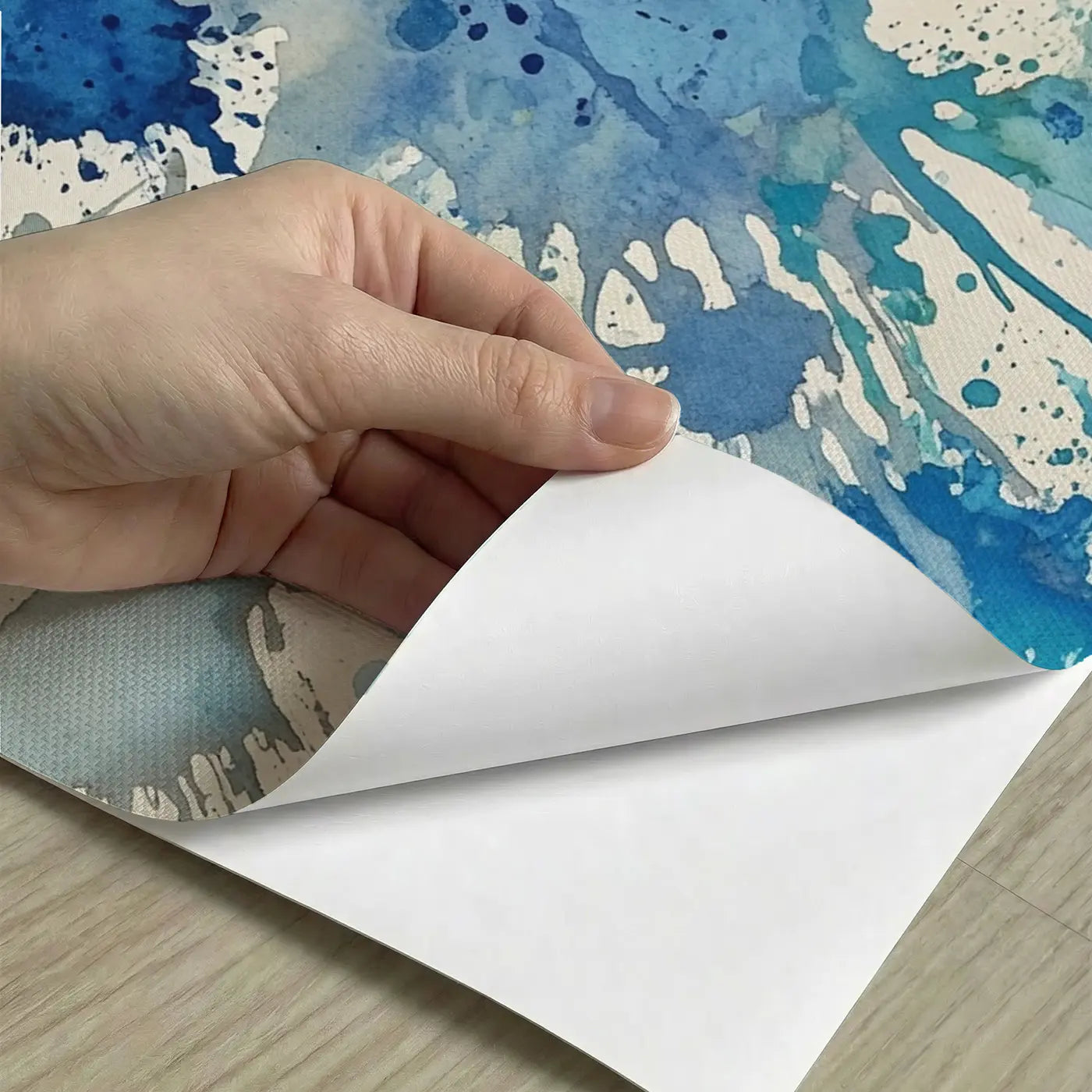 Peel-and-stick detail of Blue Splatter Abstract Wallpaper Mural by Whimsy Tots