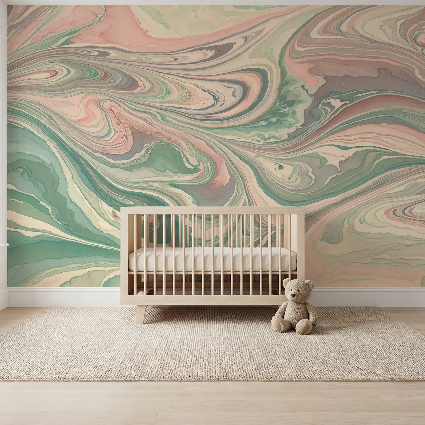 Watercolor marble and flow wallpaper mural for kids room by Whimsy Tots