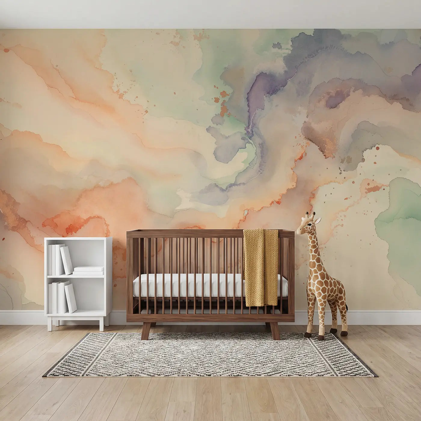 Watercolor ombre and wash abstract wallpaper mural for kids room by Whimsy Tots