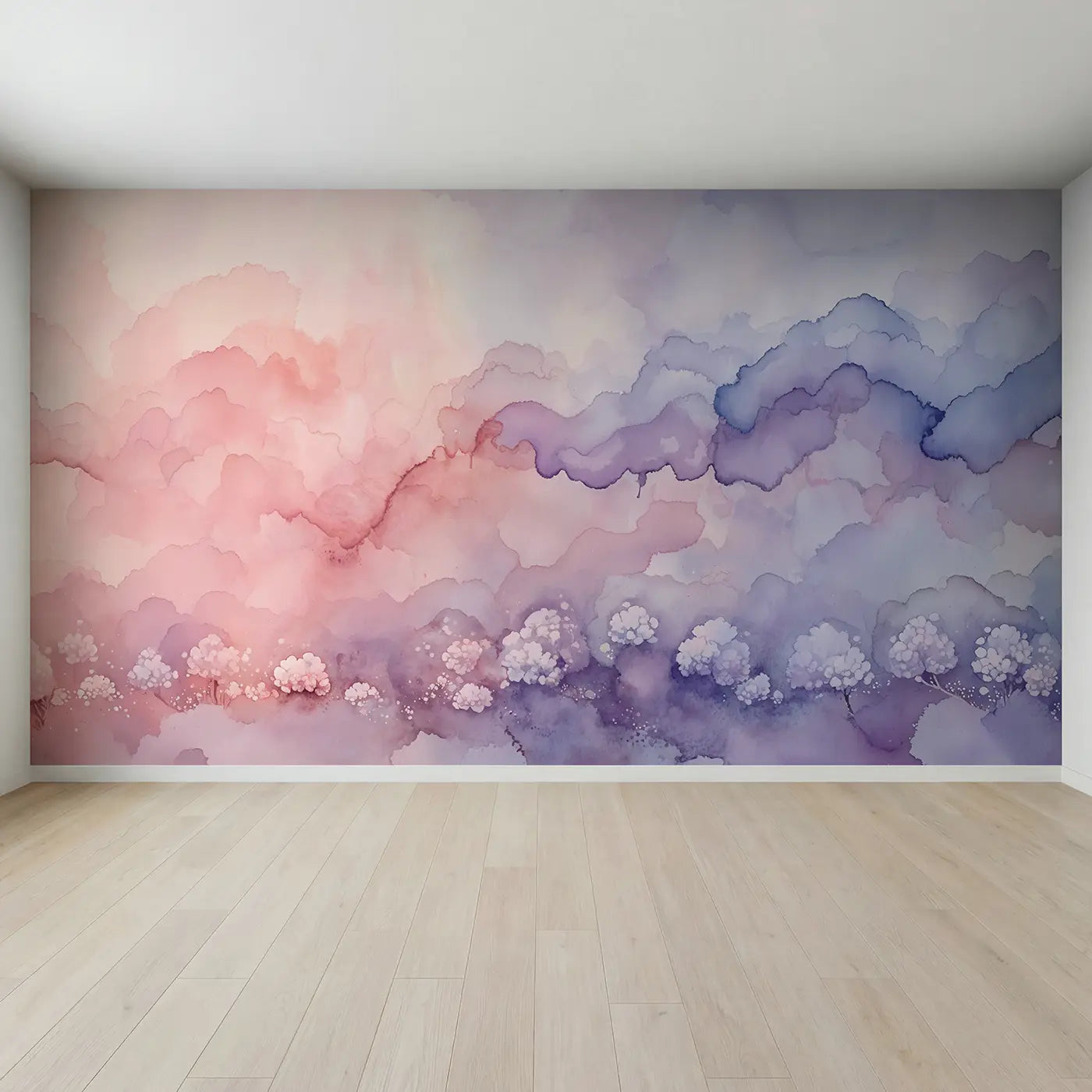 Full view of Blush to Lavender Ombre Wallpaper Mural by Whimsy Tots