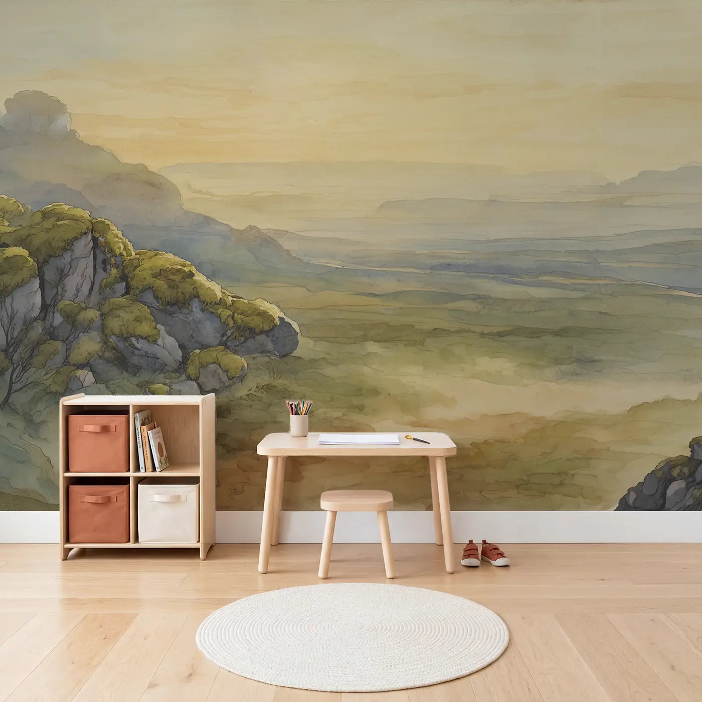 Watercolor Gradient Sphere Wallpaper Mural in playroom setting by Whimsy Tots