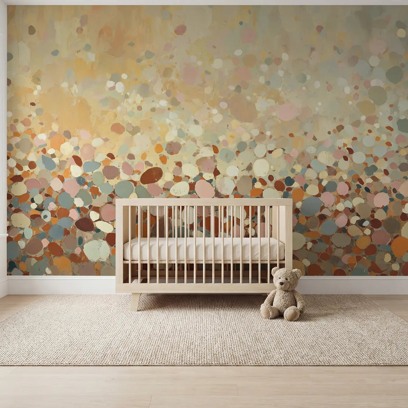 Painted landscape terrazzo confetti wallpaper mural for kids room by Whimsy Tots