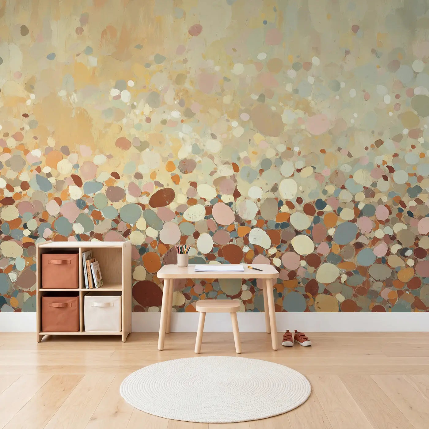 Soft Terrazzo Confetti Wallpaper Mural in playroom setting by Whimsy Tots