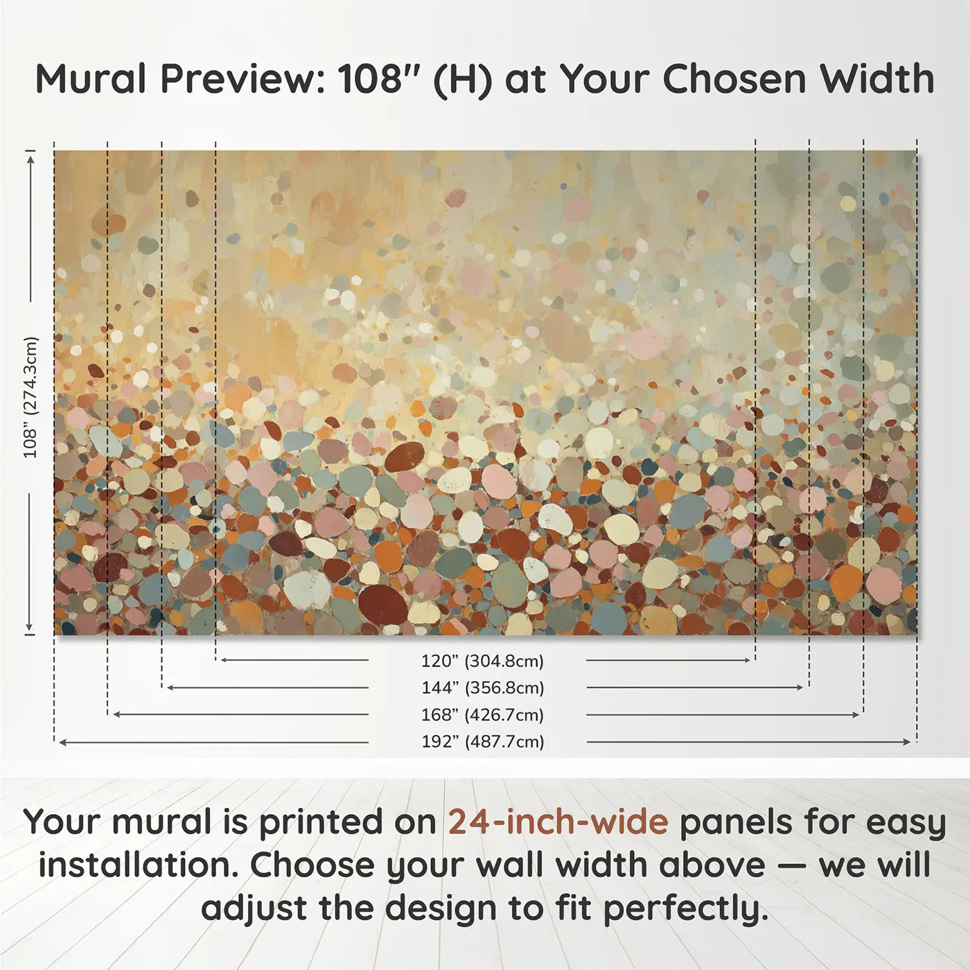 Panel layout and dimensions for Soft Terrazzo Confetti Wallpaper Mural by Whimsy Tots