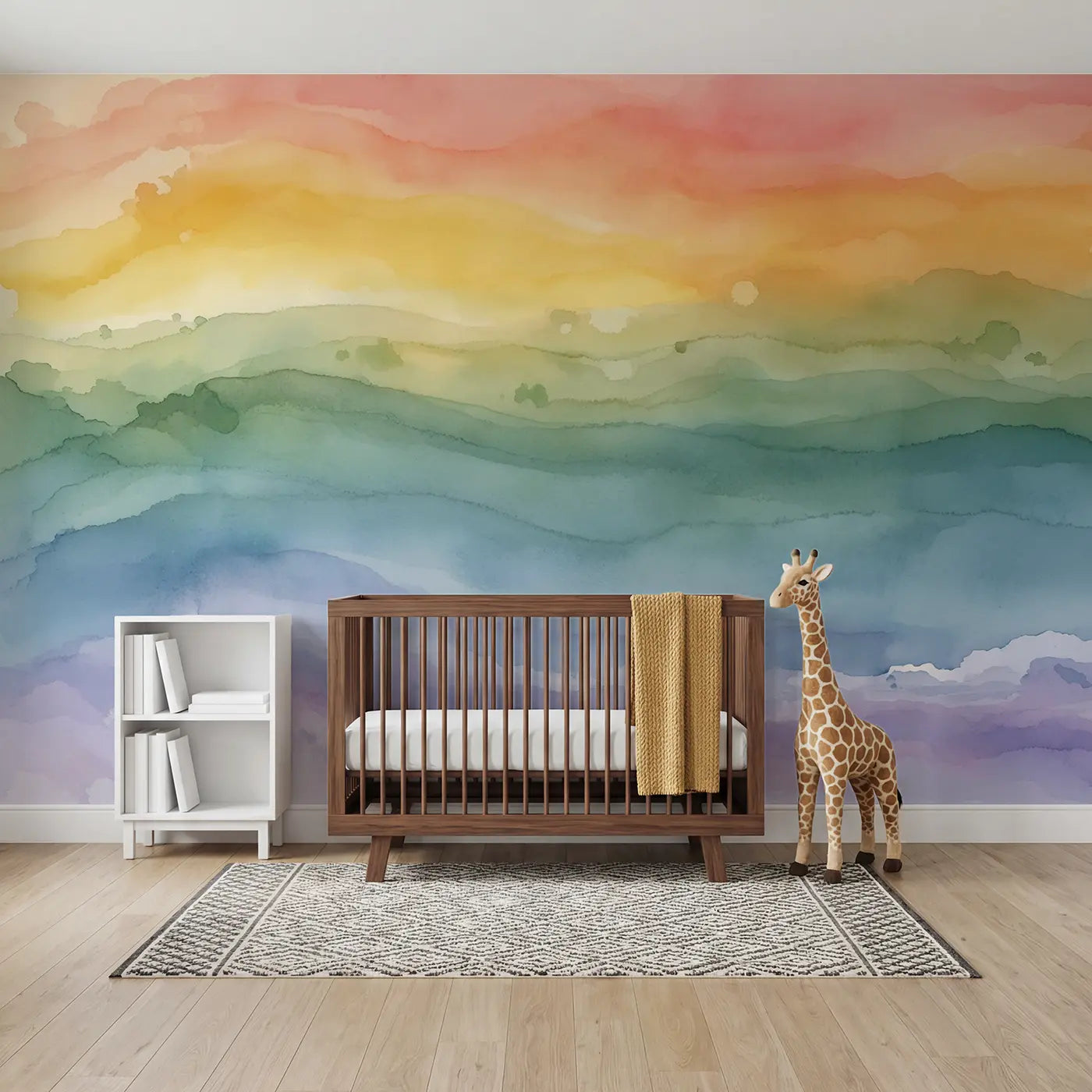 Watercolor rainbow ombre gradient wallpaper mural for nursery by Whimsy Tots