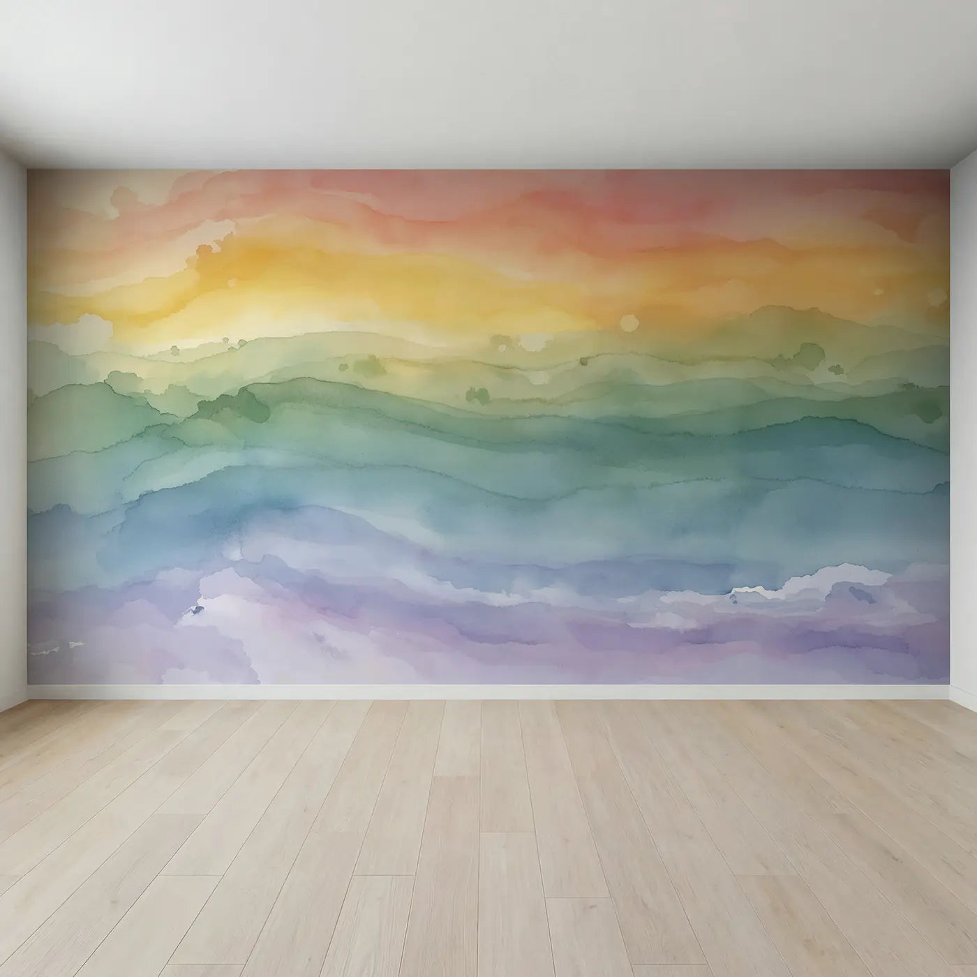 Full view of Rainbow Ombre Wash Wallpaper Mural by Whimsy Tots