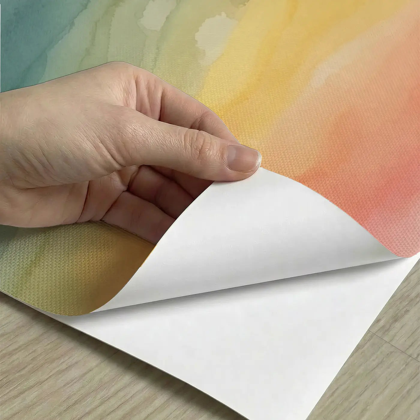 Peel-and-stick detail of Rainbow Ombre Wash Wallpaper Mural by Whimsy Tots