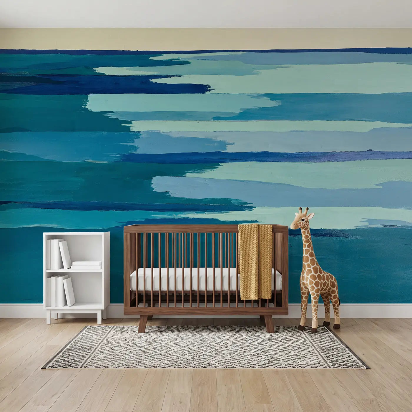 modern illustration abstract ocean horizon wallpaper mural for kids room by Whimsy Tots