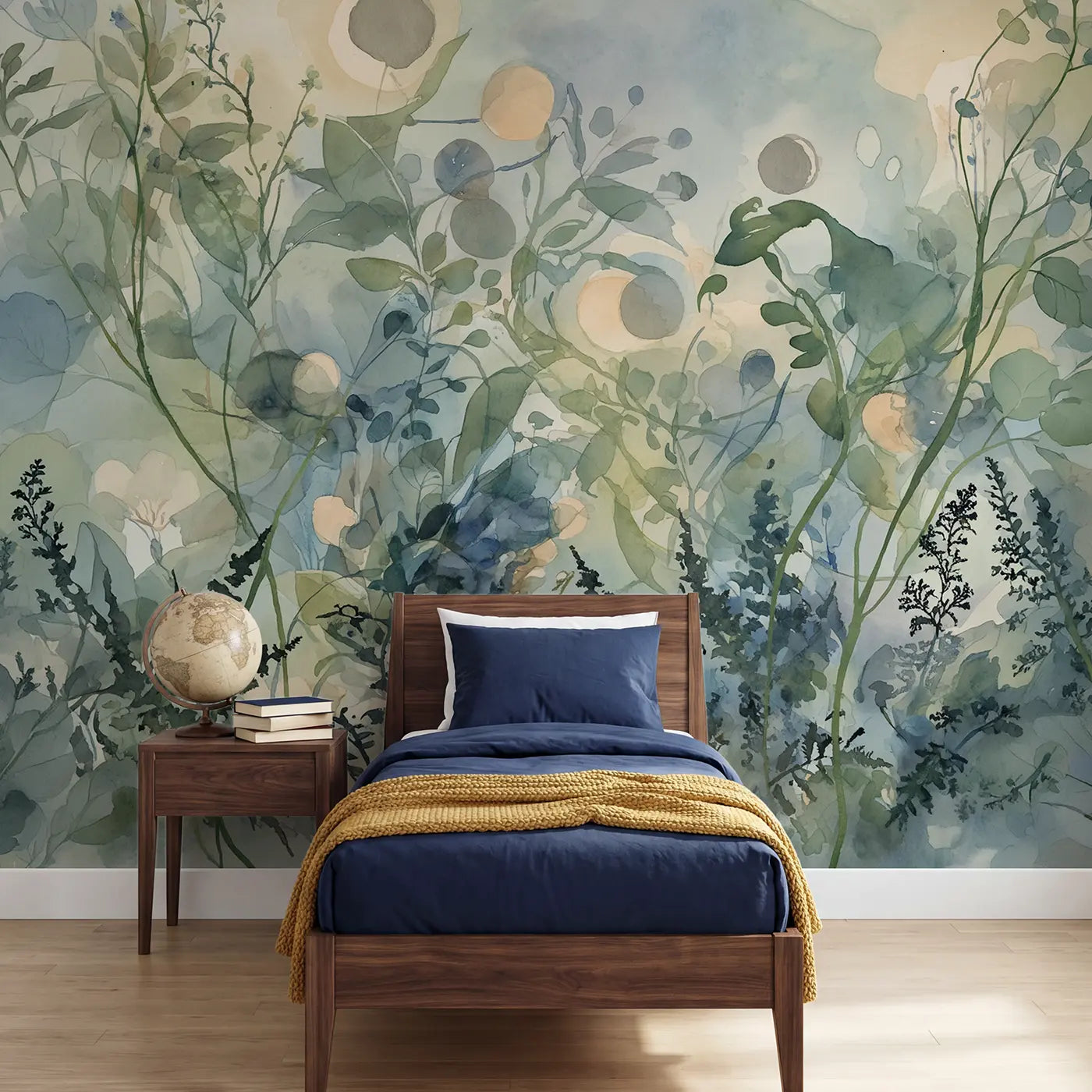 Watercolor abstract botanical wash wallpaper mural for kids room by Whimsy Tots
