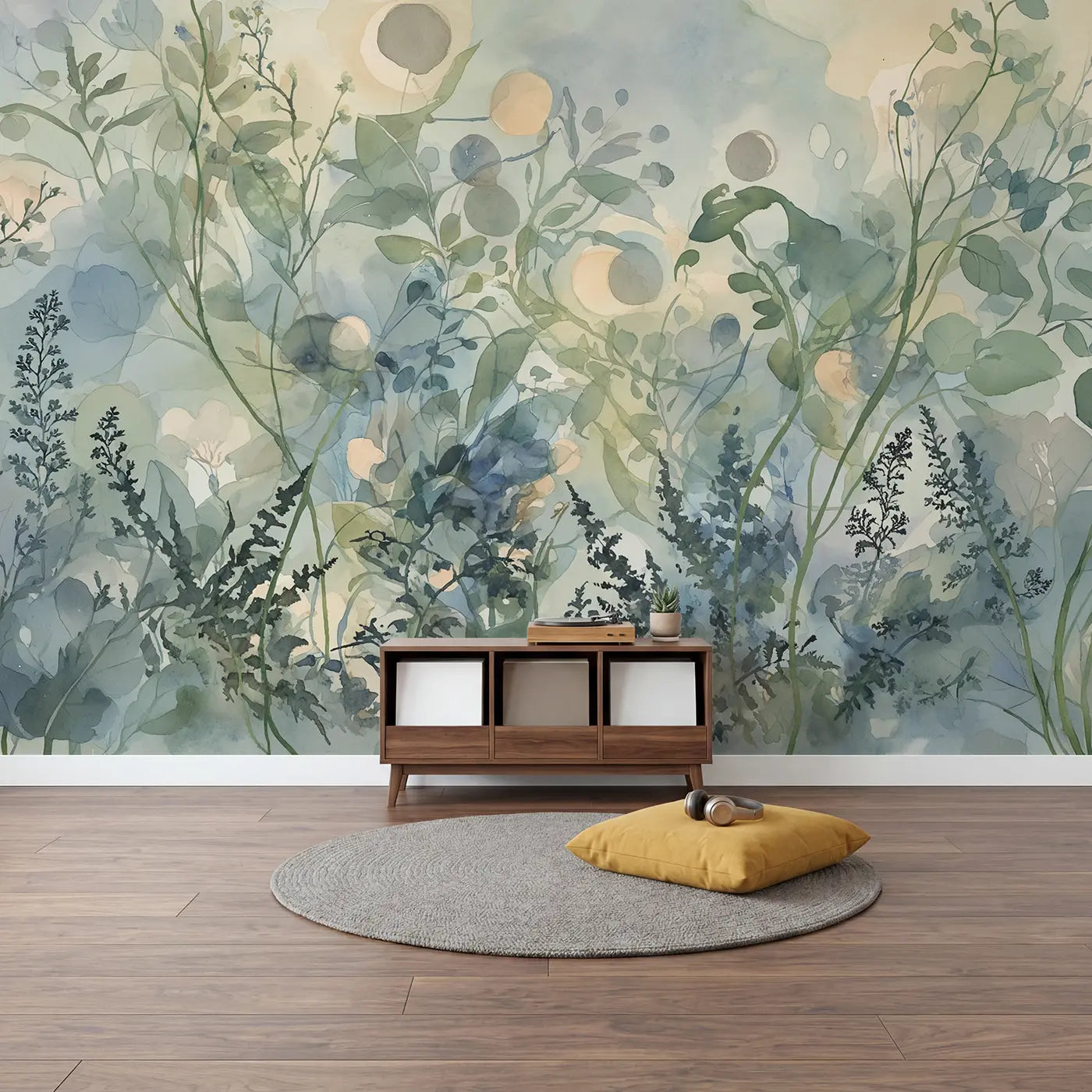 Abstract Botanical Wash Wallpaper Mural in playroom setting by Whimsy Tots